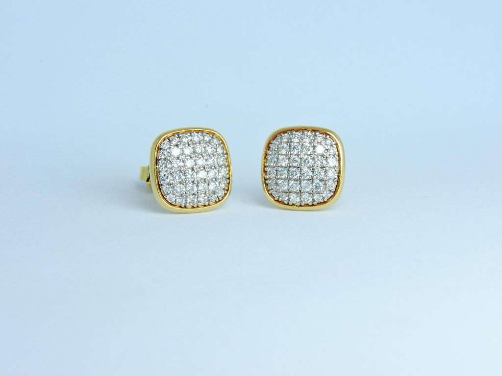 Cushion Cut Pave Diamond Stud Earrings in Solid Gold – Minimal Luxury Diamond Earrings – Handmade Fine Jewelry
