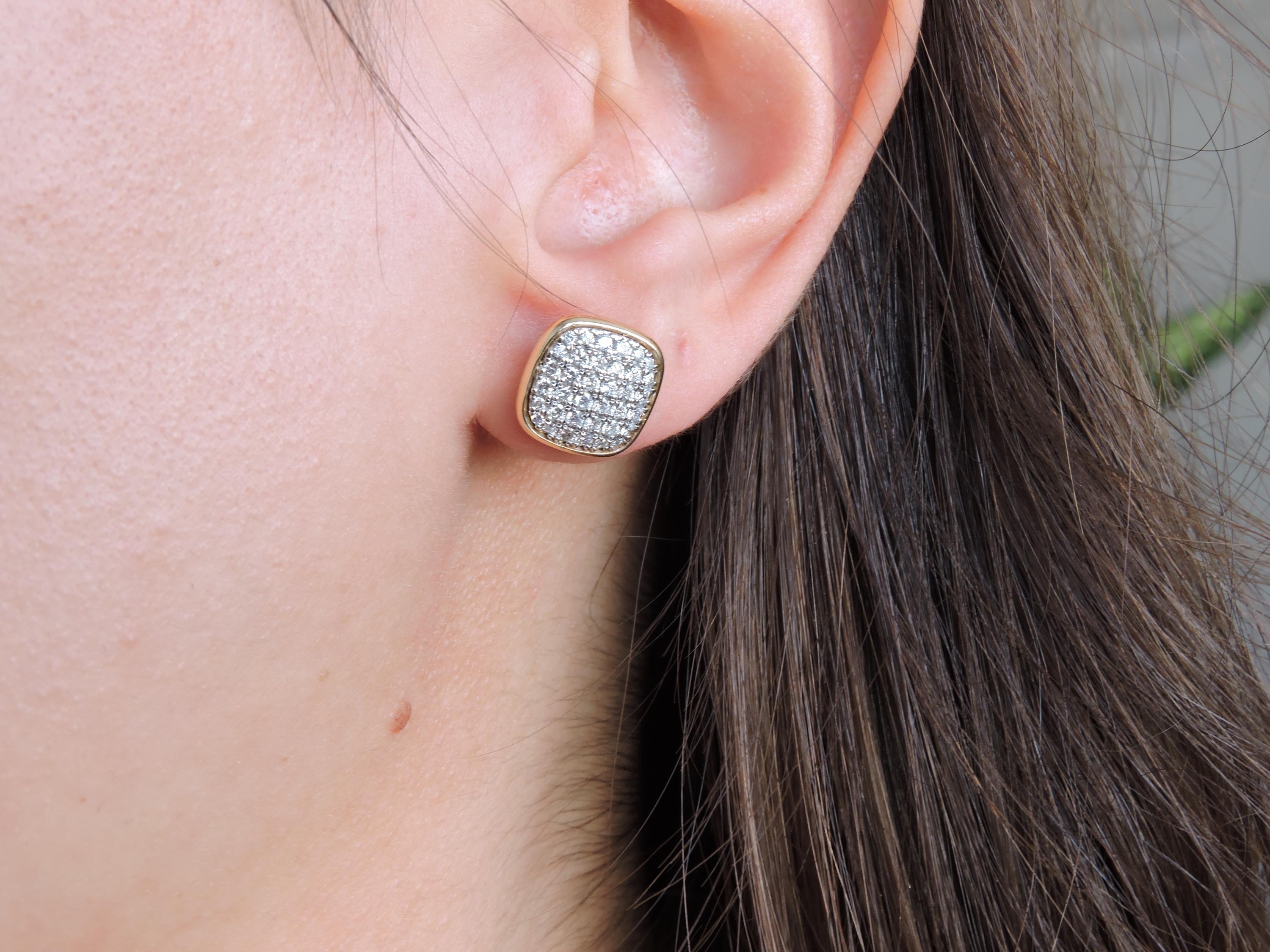 Cushion Cut Pave Diamond Stud Earrings in Solid Gold – Minimal Luxury Diamond Earrings – Handmade Fine Jewelry