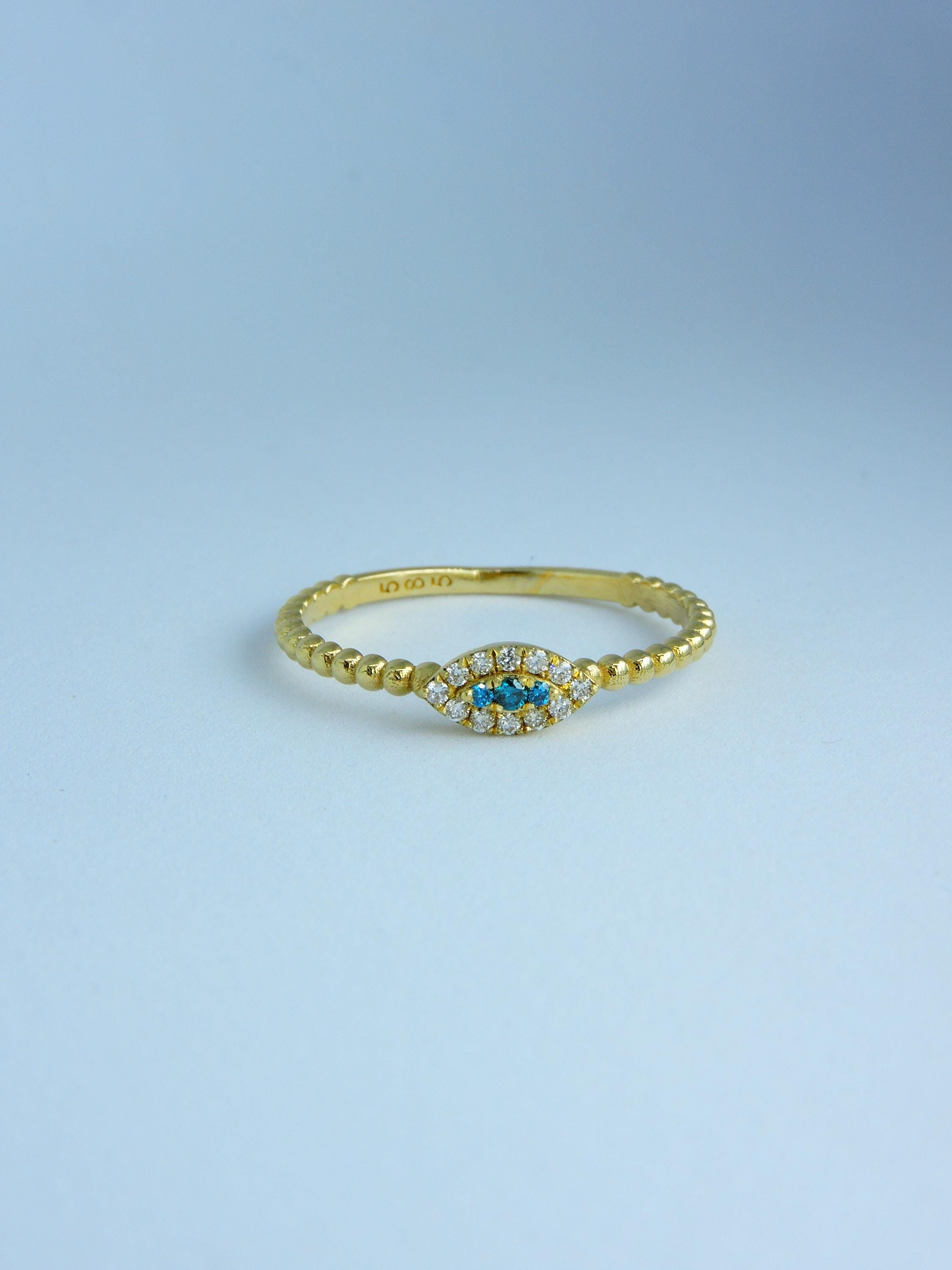 Mini Eye Ring, Evil Eye Ring, 14 K Gold and Diamond Ring, Best Gift For Girlfriend, Valentine's Day
