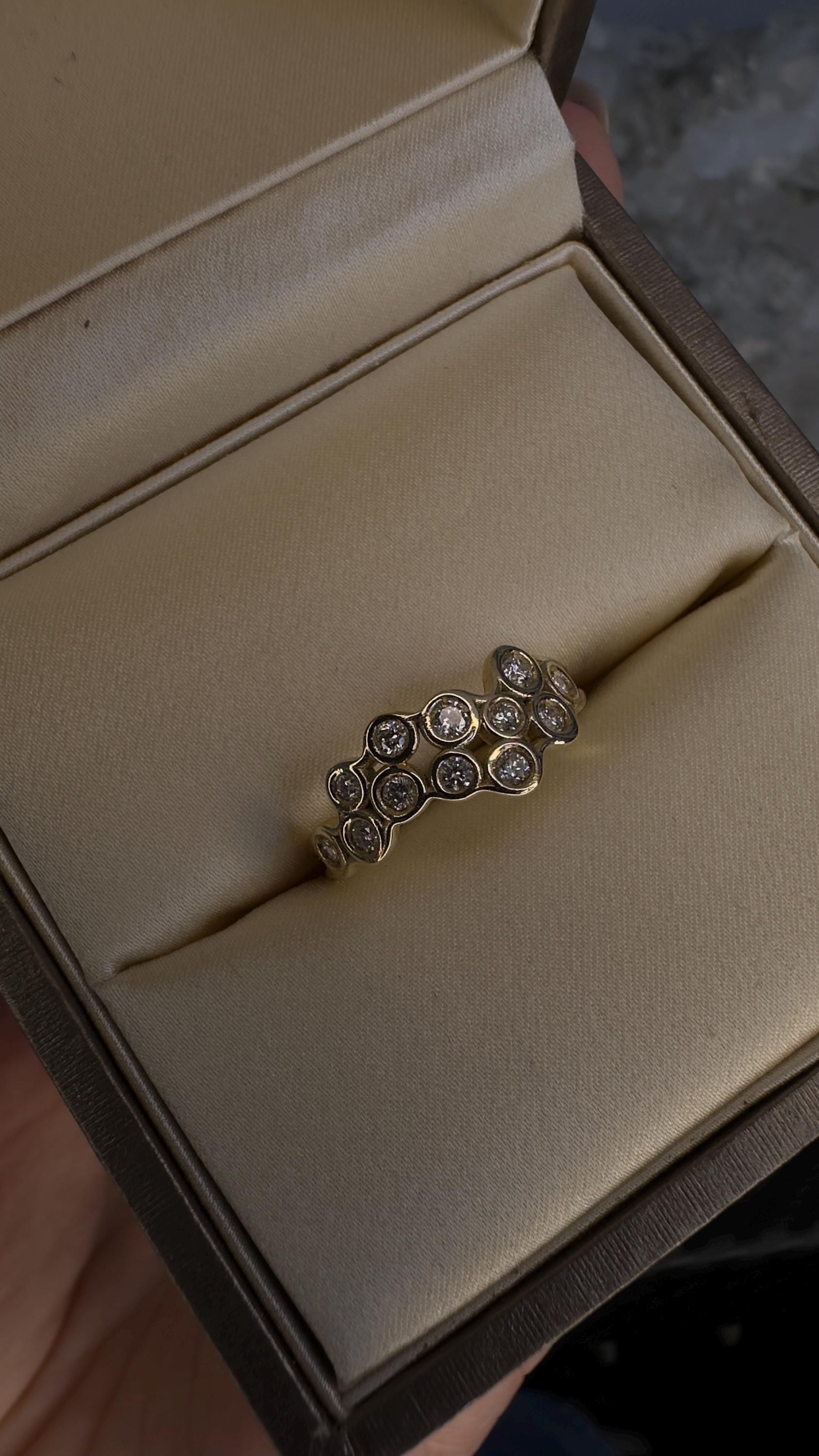 14k Gold Diamond Bezel Cluster Ring: Handmade Bridal Band