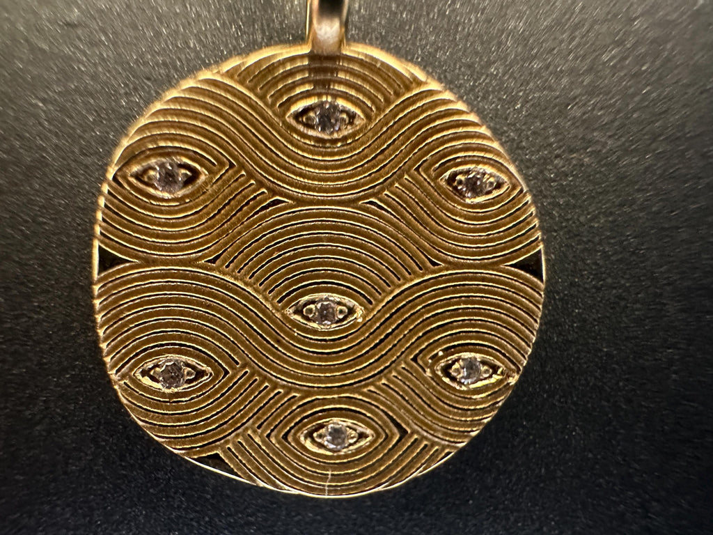 Handmade 14k Gold Medallion Necklace with Diamond Circle, Round Necklace, Coin Necklace