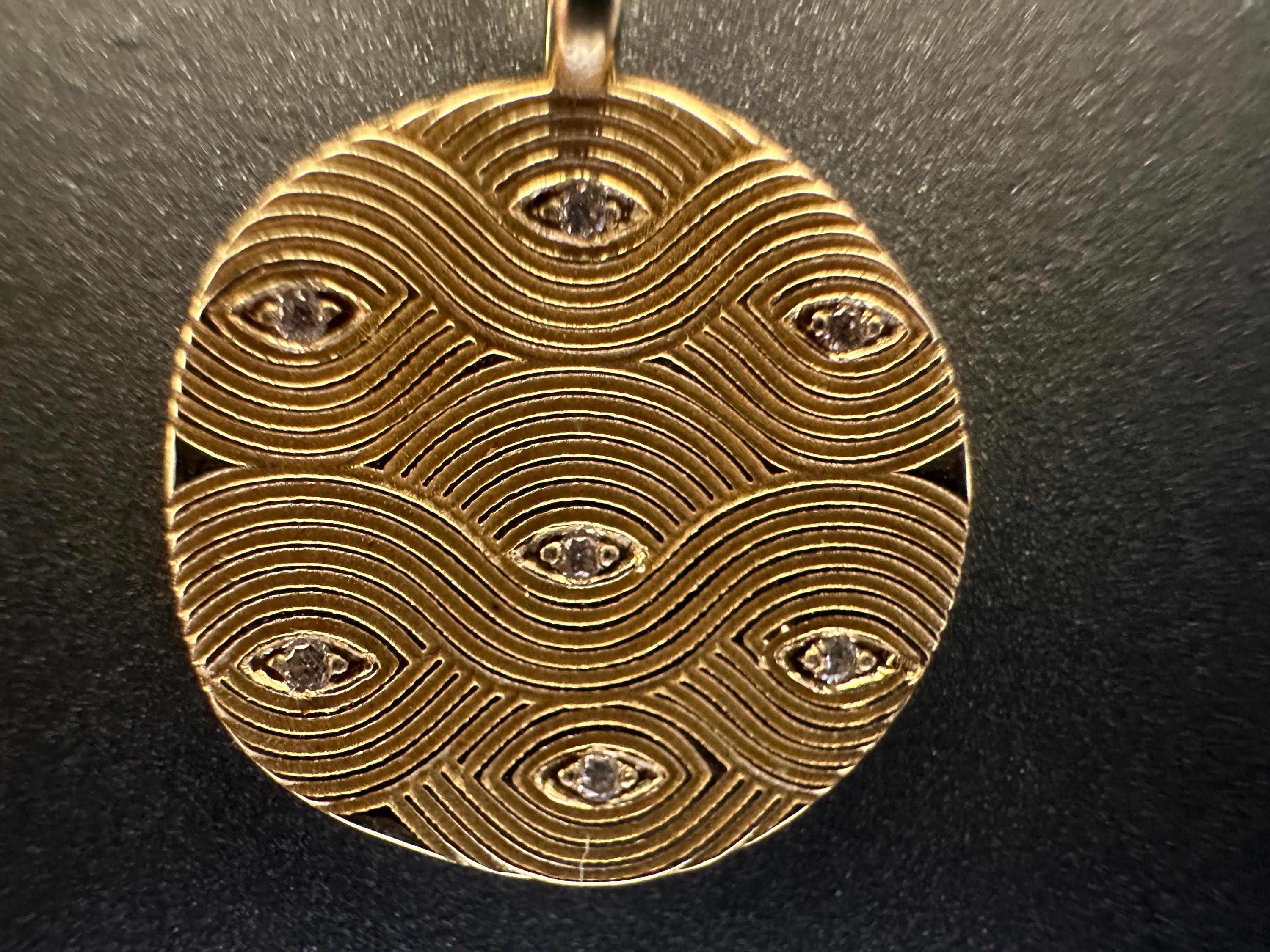 Handmade 14k Gold Medallion Necklace with Diamond Circle, Round Necklace, Coin Necklace