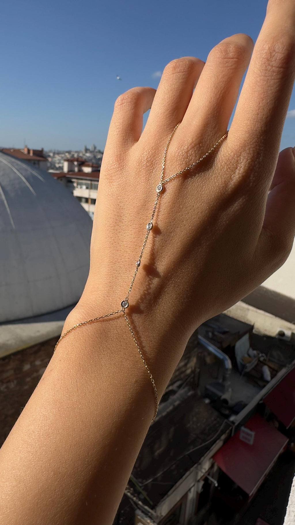 Gold Shahmaran Bracelet, 14k Diamond Hand Chain, Gold Hnd Chain