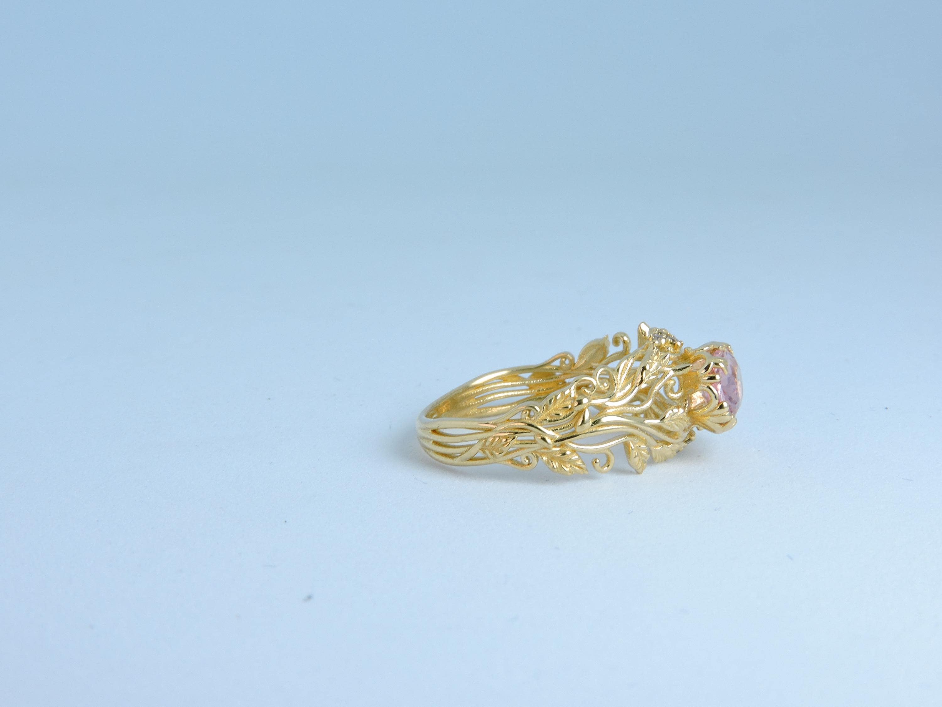 0.95 Ct Pink Spinel Filigree Gold Ring – Handmade Vintage Style Statement Ring – Solid Gold Fine Jewelry