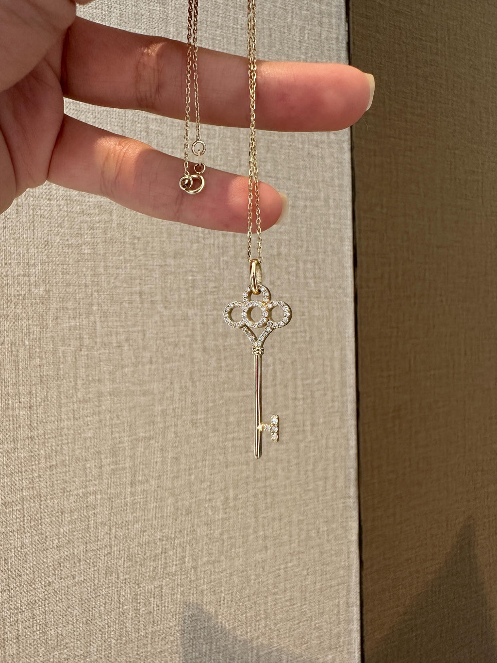 Handmade 14K Solid Gold Diamond Key Pendant Necklace