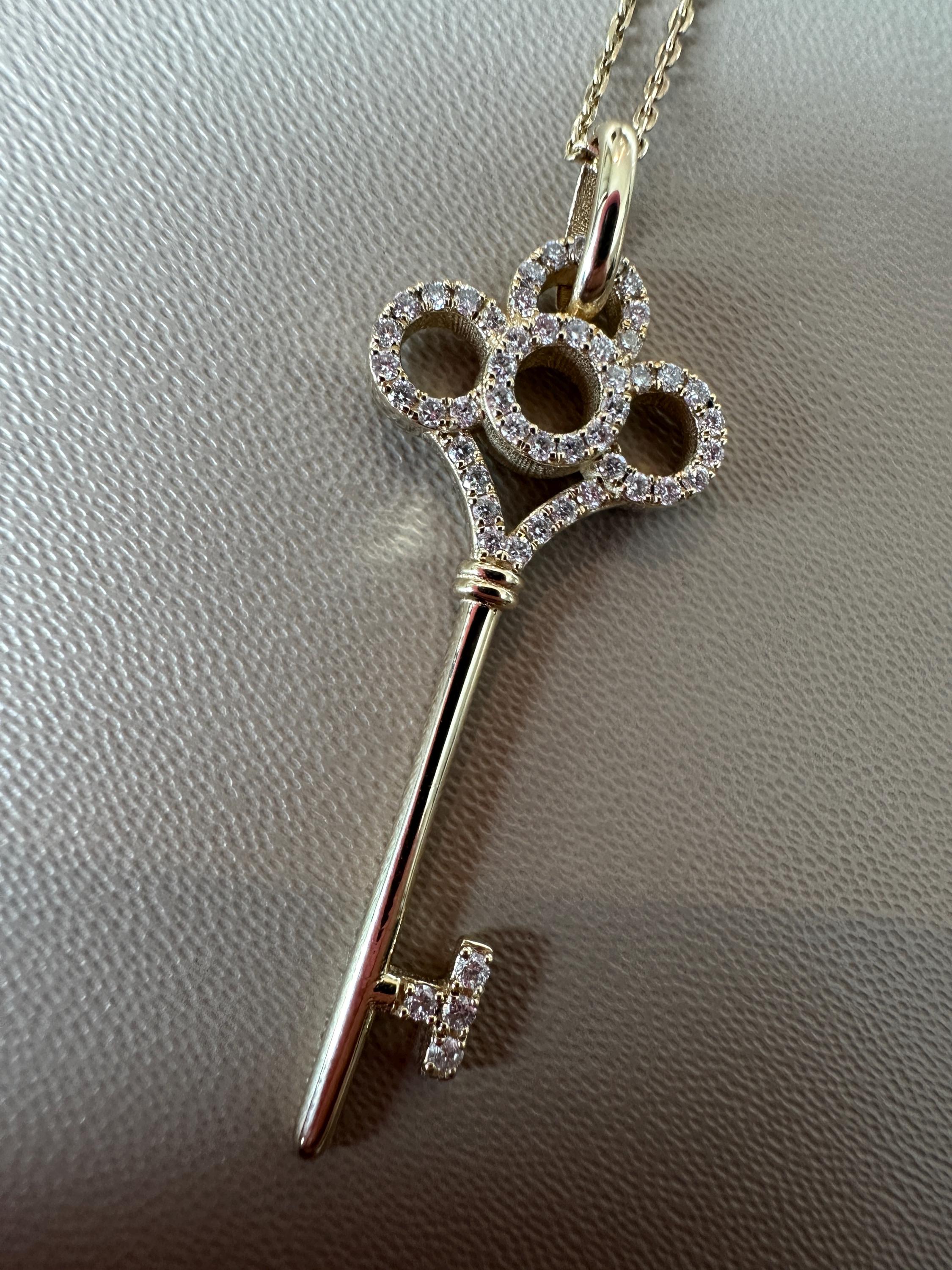 Handmade 14K Solid Gold Diamond Key Pendant Necklace