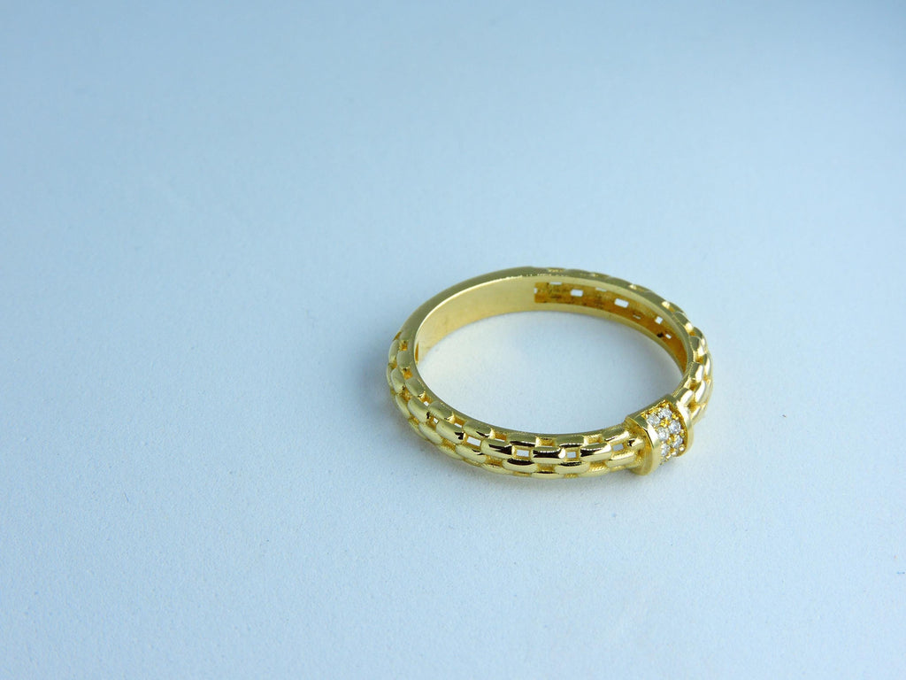 Stackable Ring, Gold Ring 14k, Diamond Ring, 14K Solid Gold Chain Ring, Dainty Diamond Stacking Ring