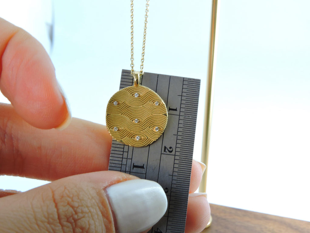 Handmade 14k Gold Medallion Necklace with Diamond Circle, Round Necklace, Coin Necklace