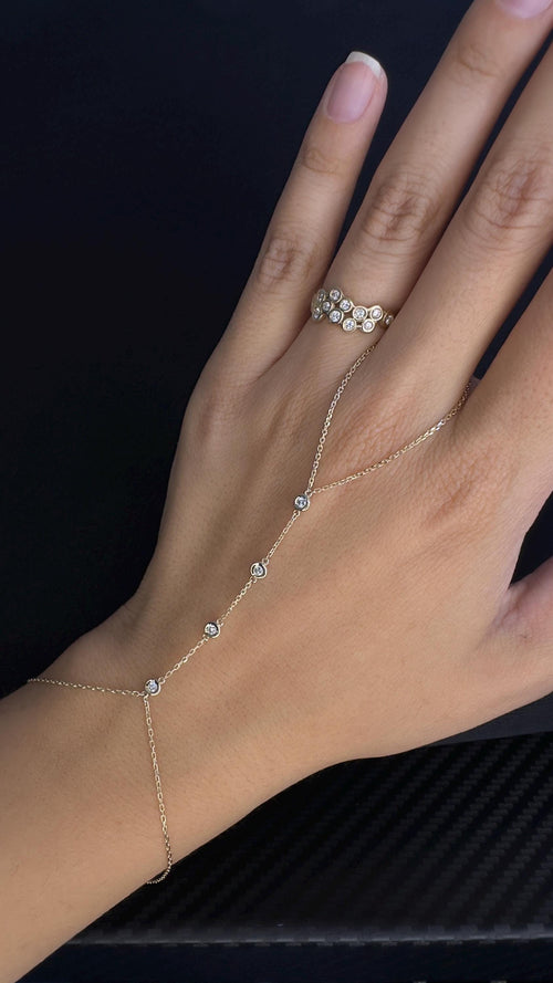 14k Gold Diamond Bezel Cluster Ring: Handmade Bridal Band