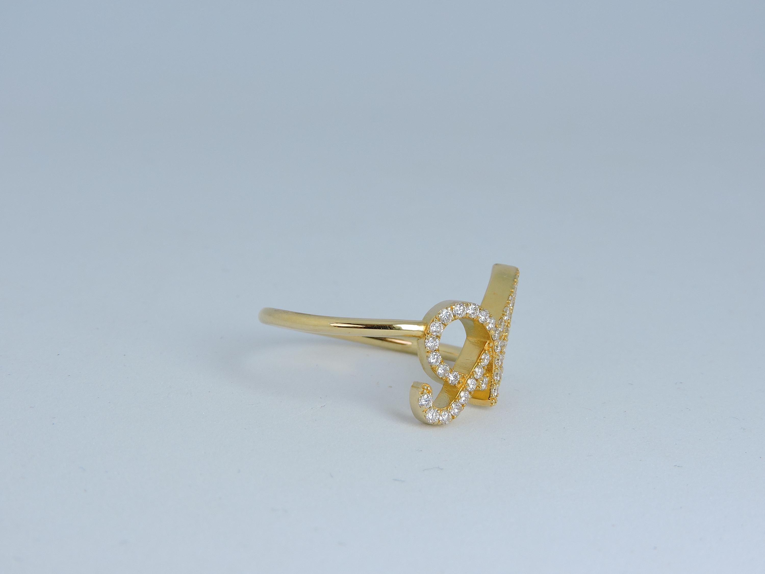 14K Gold Diamond Initial Ring, Letter Ring A–Z, Personalized Diamond Ring, Custom Made Fine Jewelry Gift