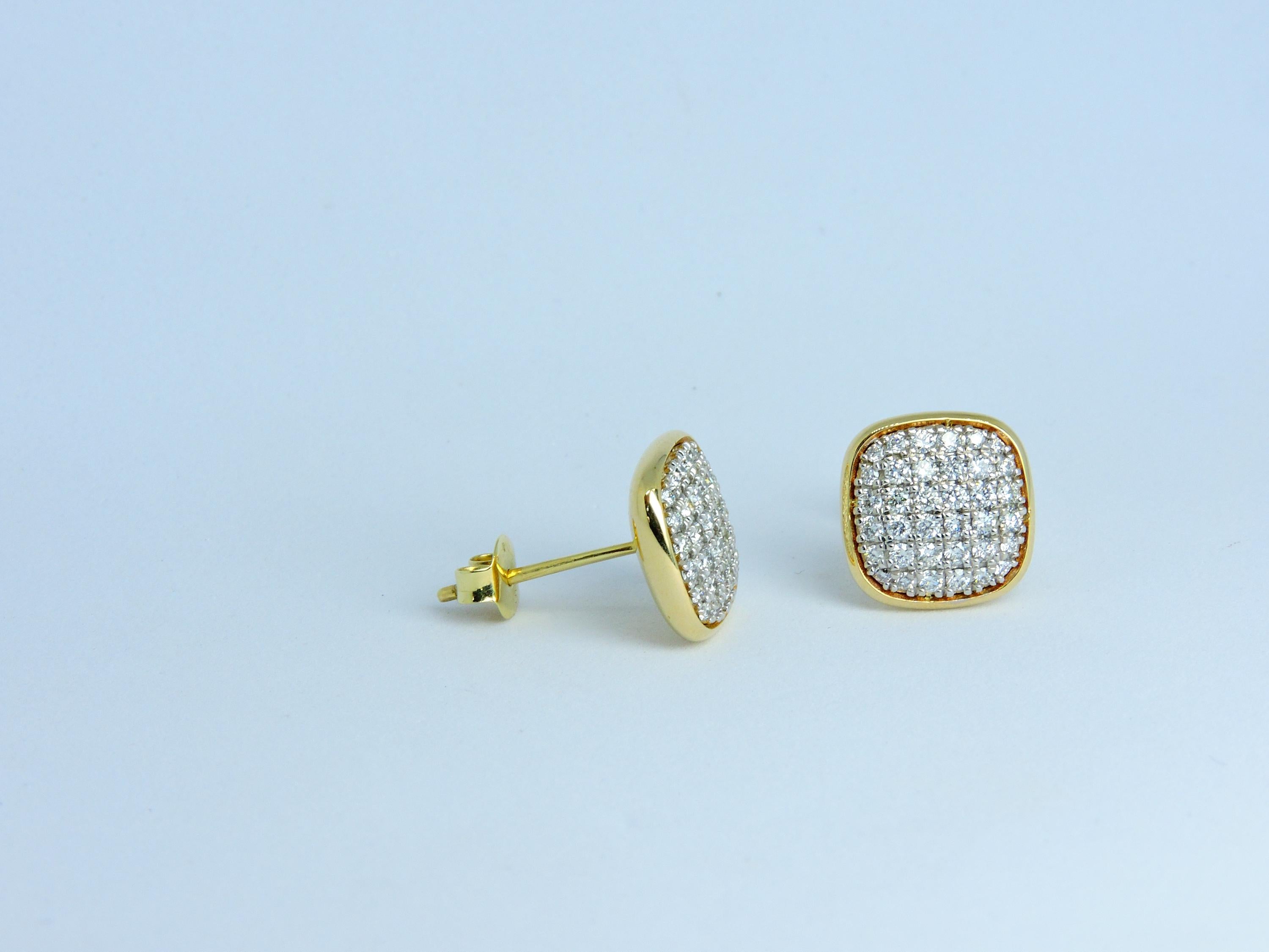 Cushion Cut Pave Diamond Stud Earrings in Solid Gold – Minimal Luxury Diamond Earrings – Handmade Fine Jewelry