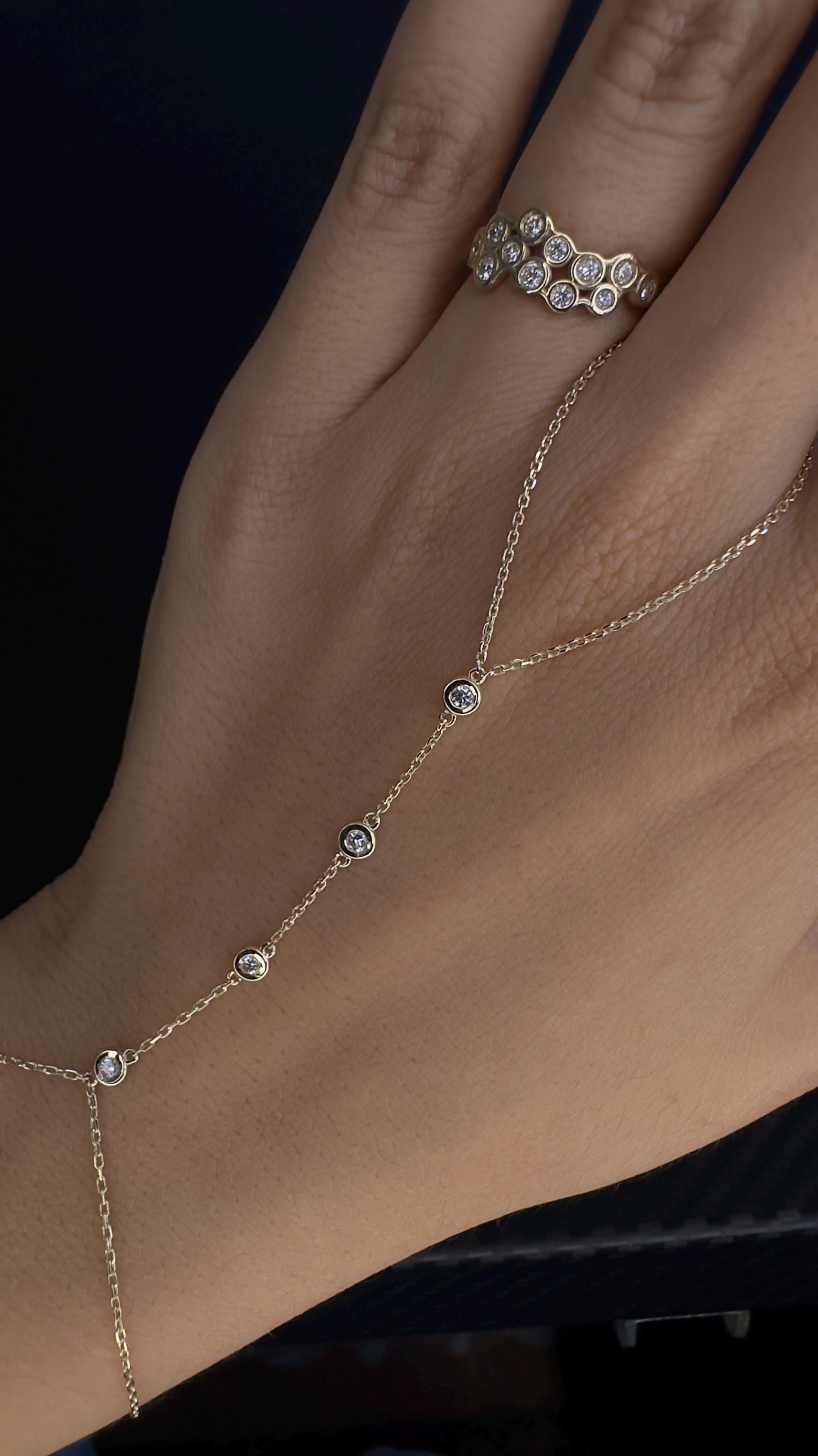 Gold Shahmaran Bracelet, 14k Diamond Hand Chain, Gold Hnd Chain