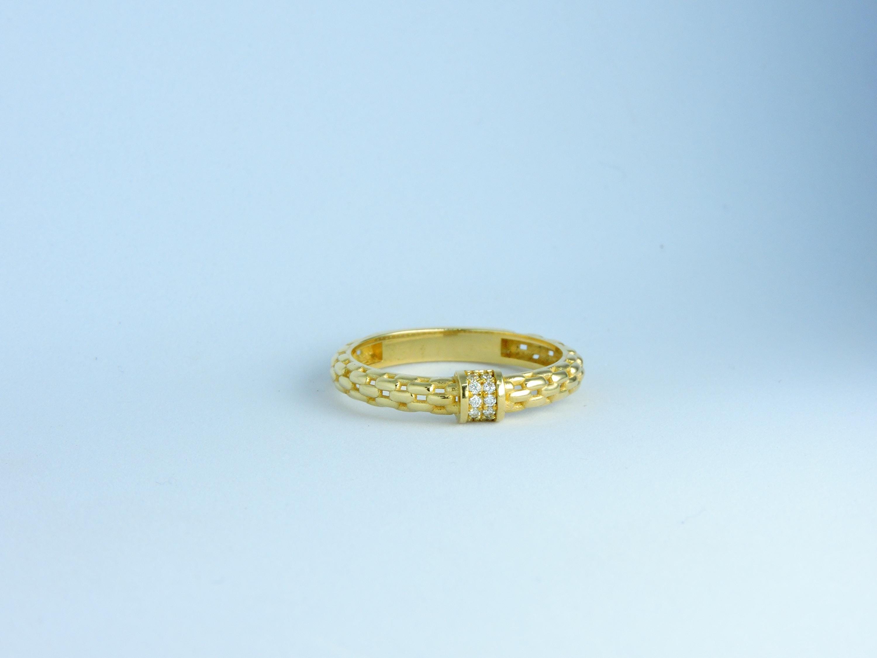 Stackable Ring, Gold Ring 14k, Diamond Ring, 14K Solid Gold Chain Ring, Dainty Diamond Stacking Ring