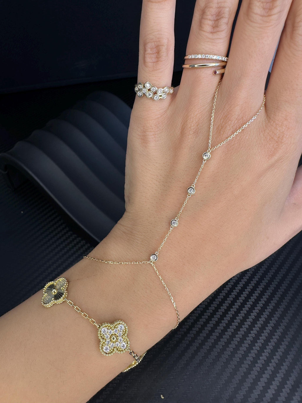 Gold Shahmaran Bracelet, 14k Diamond Hand Chain, Gold Hnd Chain