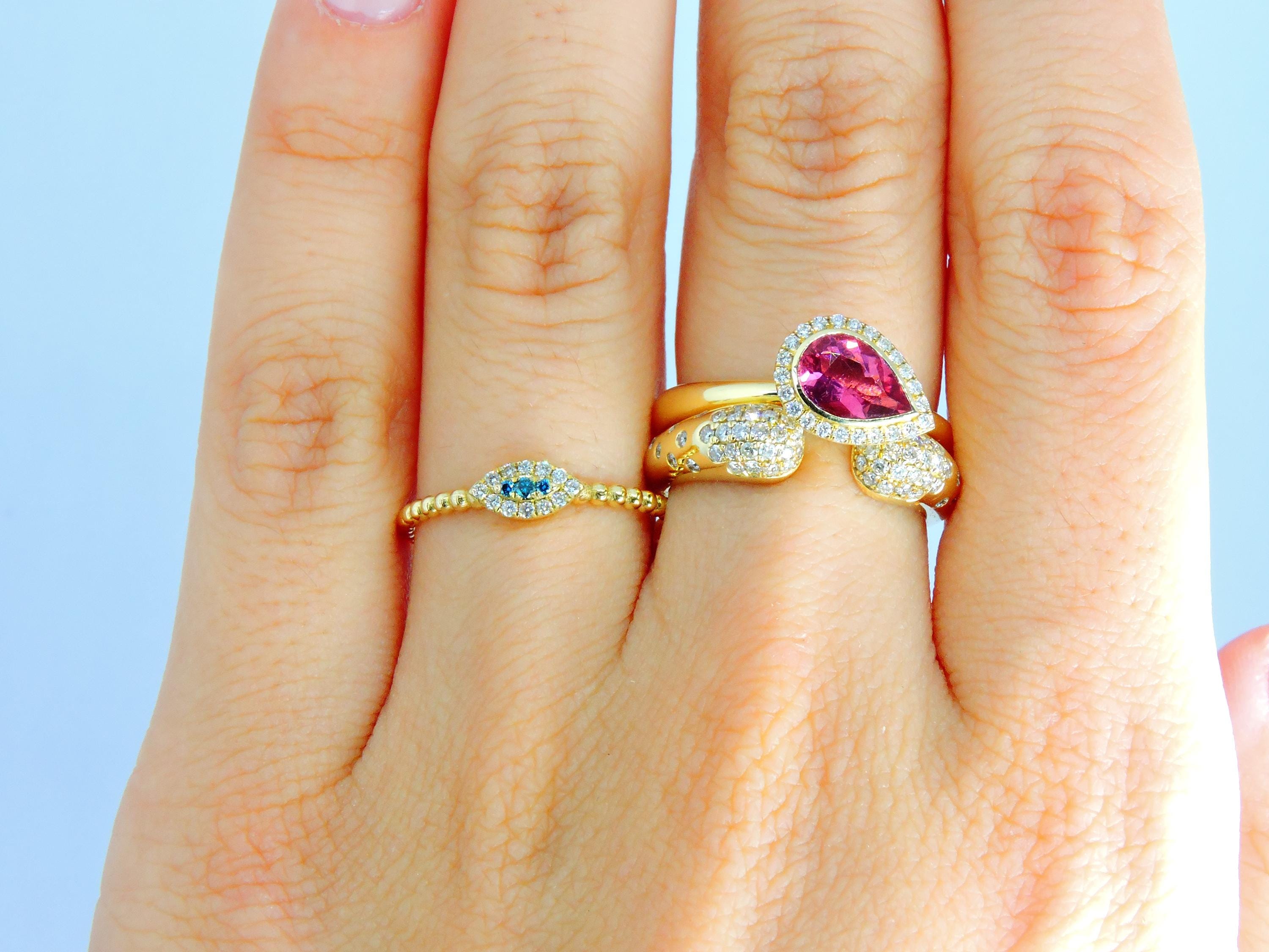 Spin Ring, Spinner Ring, Anxiety Relief Jewelry, 14k Rotating Top Ring, Pear Rubelite Ring,