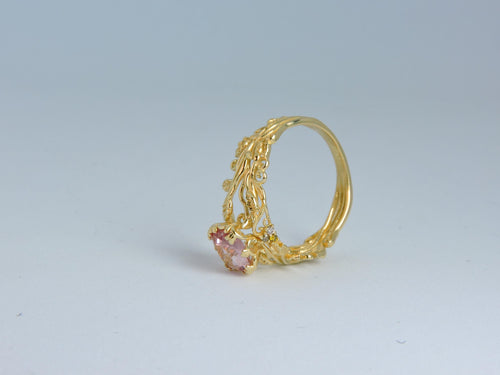 0.95 Ct Pink Spinel Filigree Gold Ring – Handmade Vintage Style Statement Ring – Solid Gold Fine Jewelry