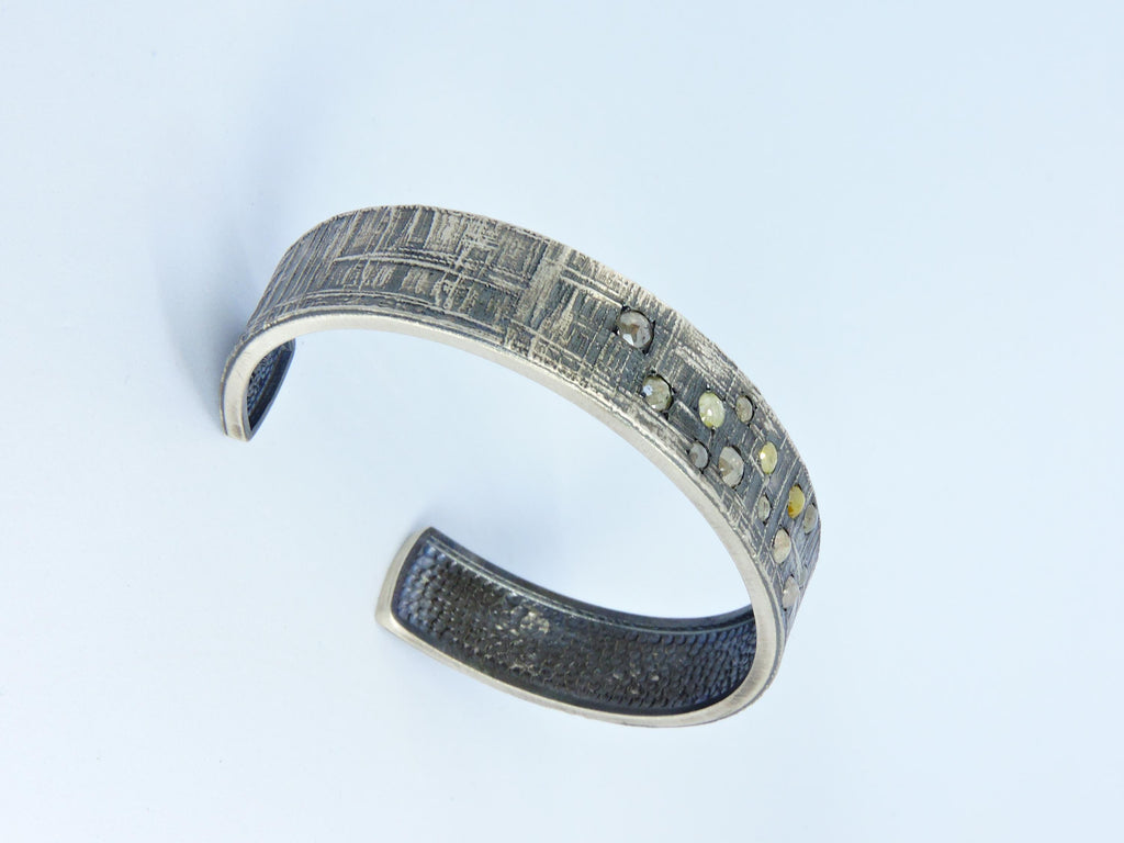 Salt And Pepper Diamond, Oxidiced Silver Bracelet, Silver Cuff Bracelet, Boyfriend Gift,