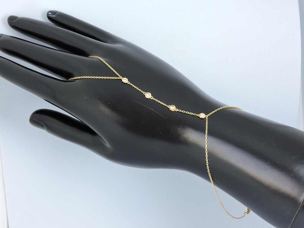 Gold Shahmaran Bracelet, 14k Diamond Hand Chain, Gold Hnd Chain