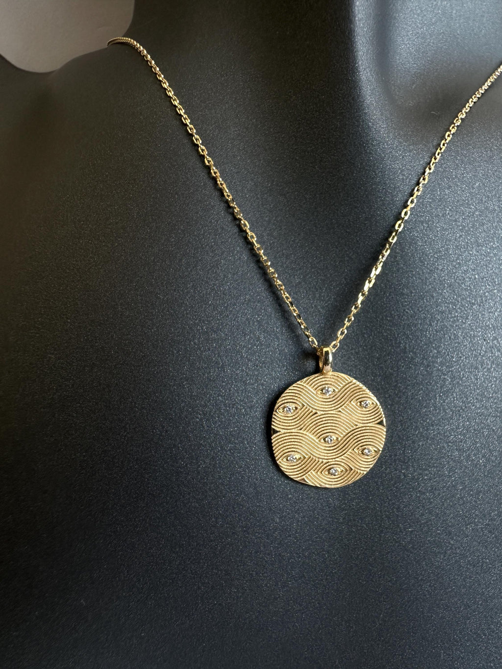 Handmade 14k Gold Medallion Necklace with Diamond Circle, Round Necklace, Coin Necklace