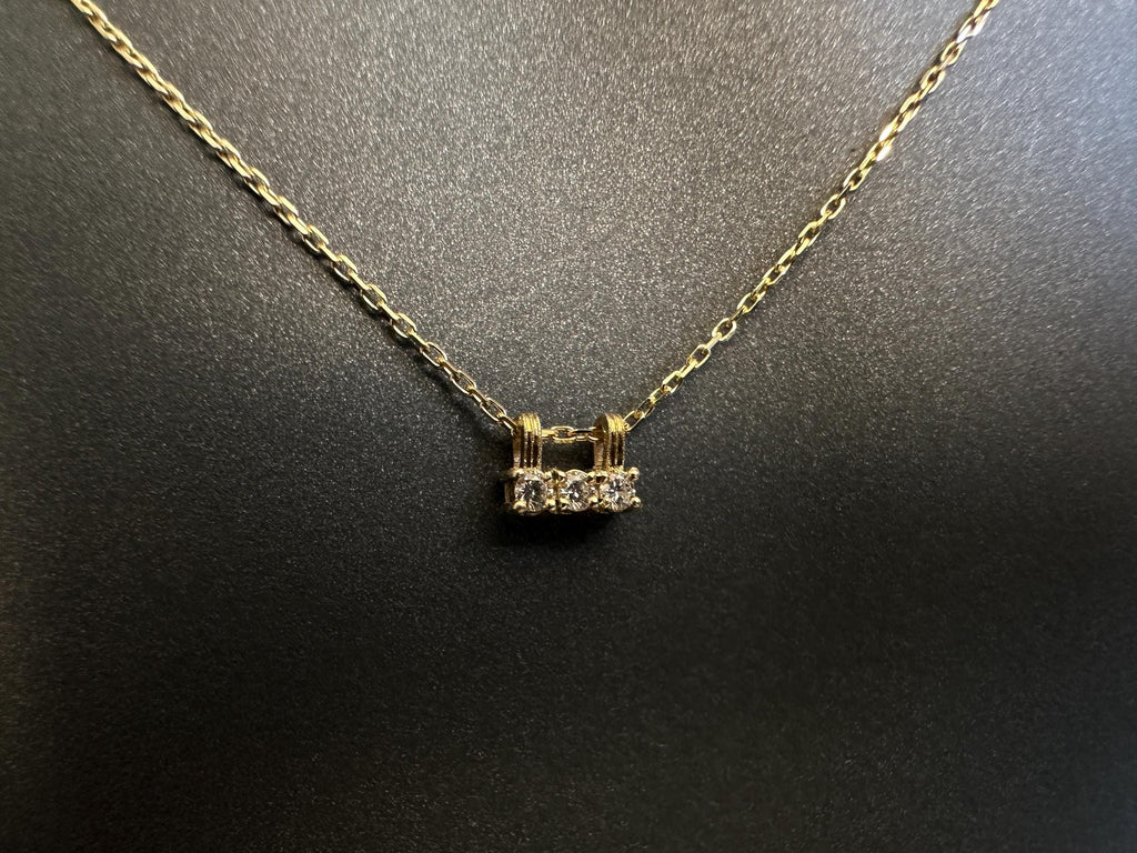 14k Gold Three Stone Diamond Necklace: Delicate Gift