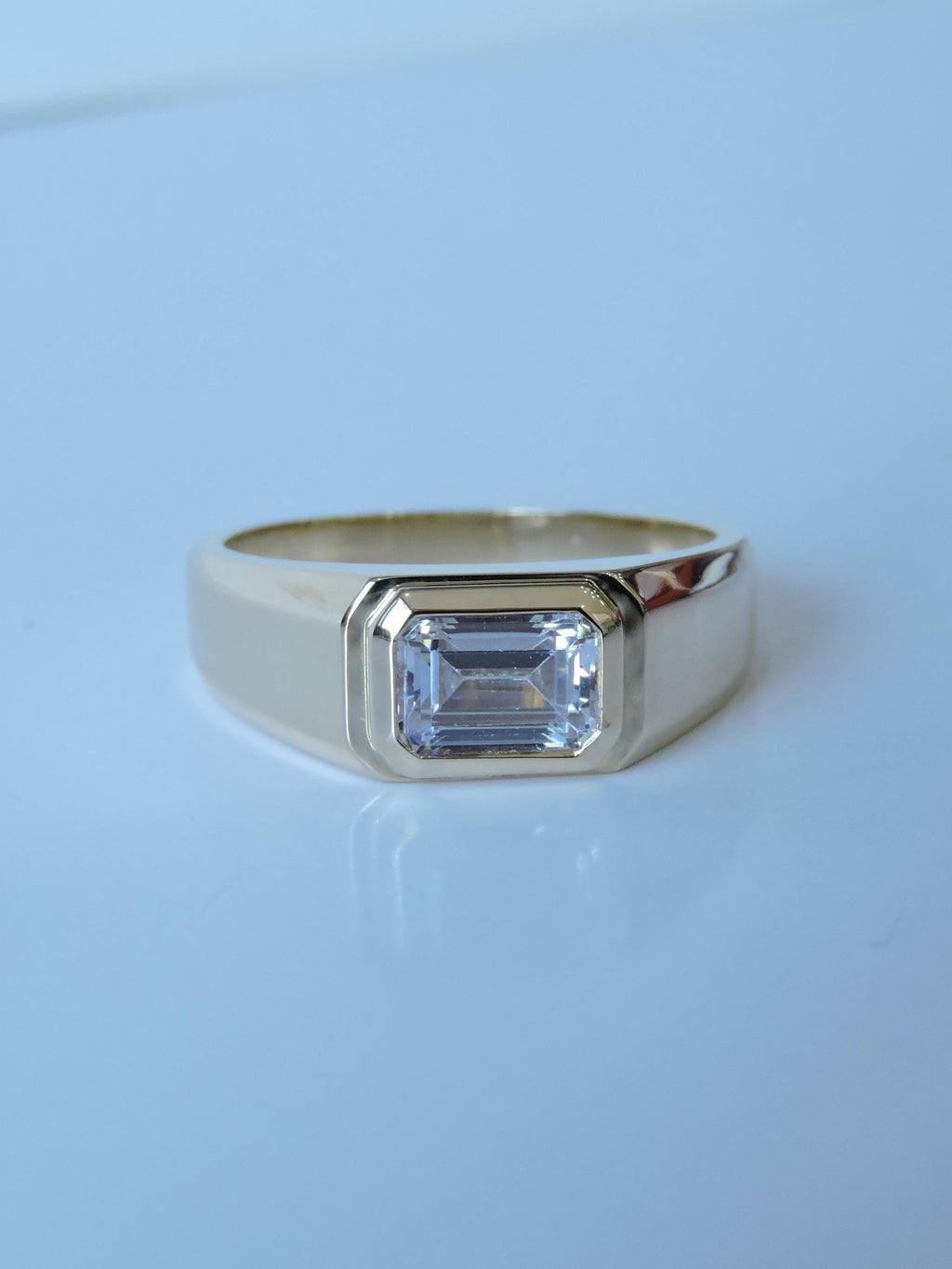 Men's 14K Gold Engagement Ring, Emerald Cut 1CT Topaz,