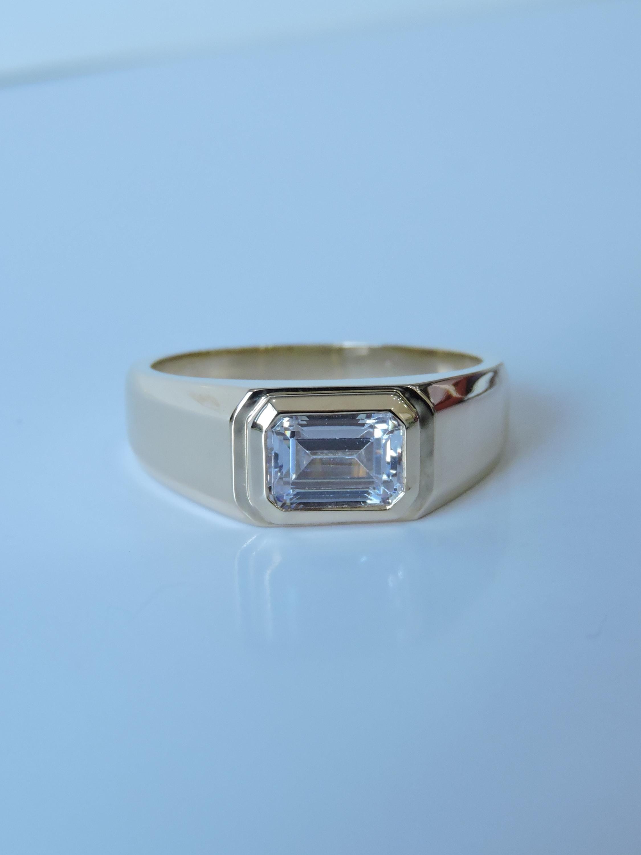 Men's 14K Gold Engagement Ring, Emerald Cut 1CT Topaz,