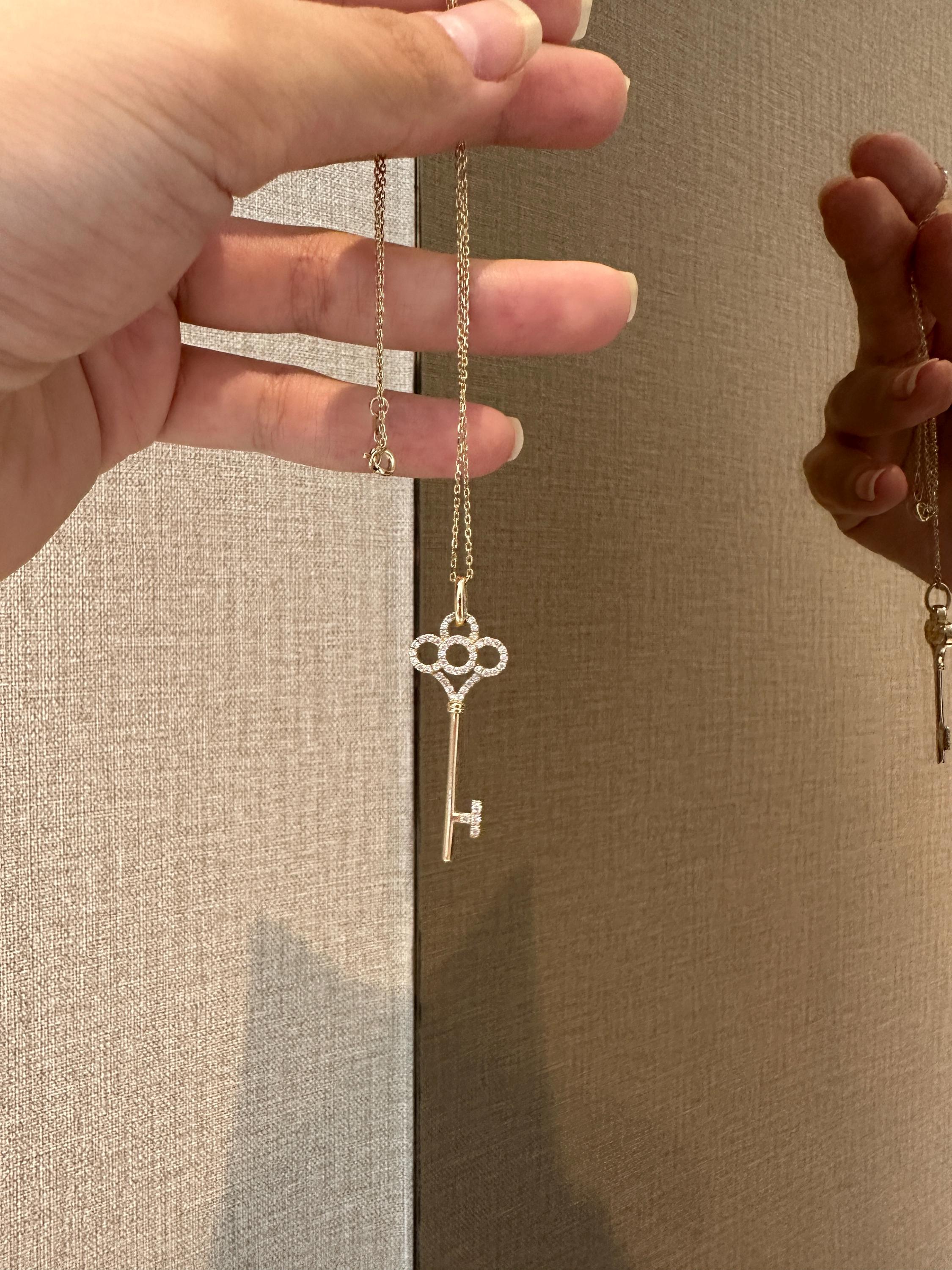 Handmade 14K Solid Gold Diamond Key Pendant Necklace