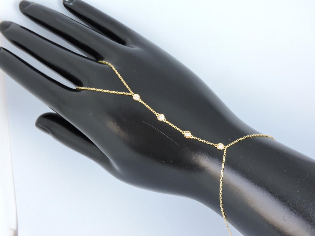 Gold Shahmaran Bracelet, 14k Diamond Hand Chain, Gold Hnd Chain