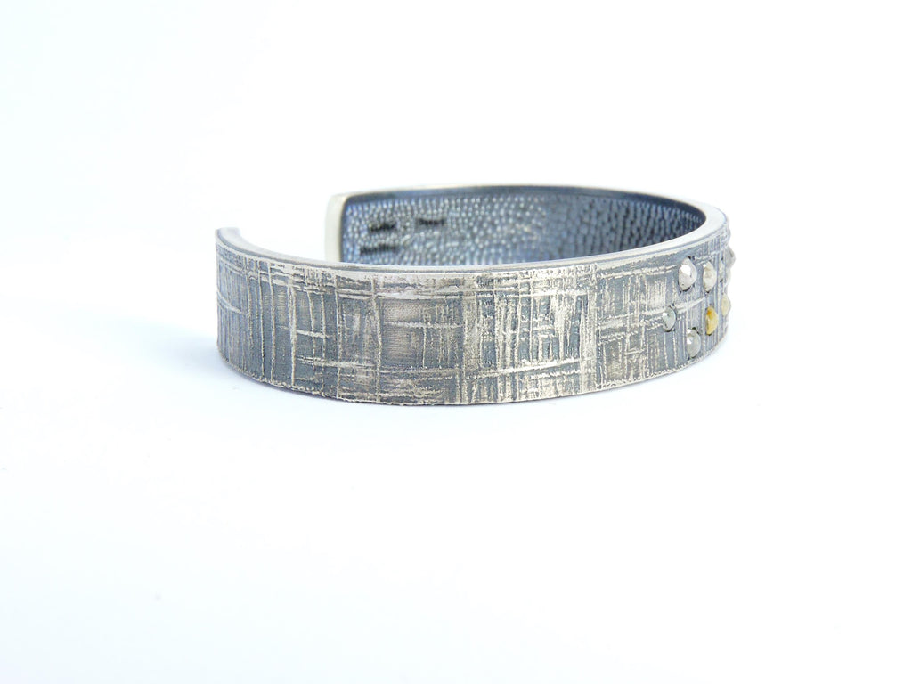 Salt And Pepper Diamond, Oxidiced Silver Bracelet, Silver Cuff Bracelet, Boyfriend Gift,