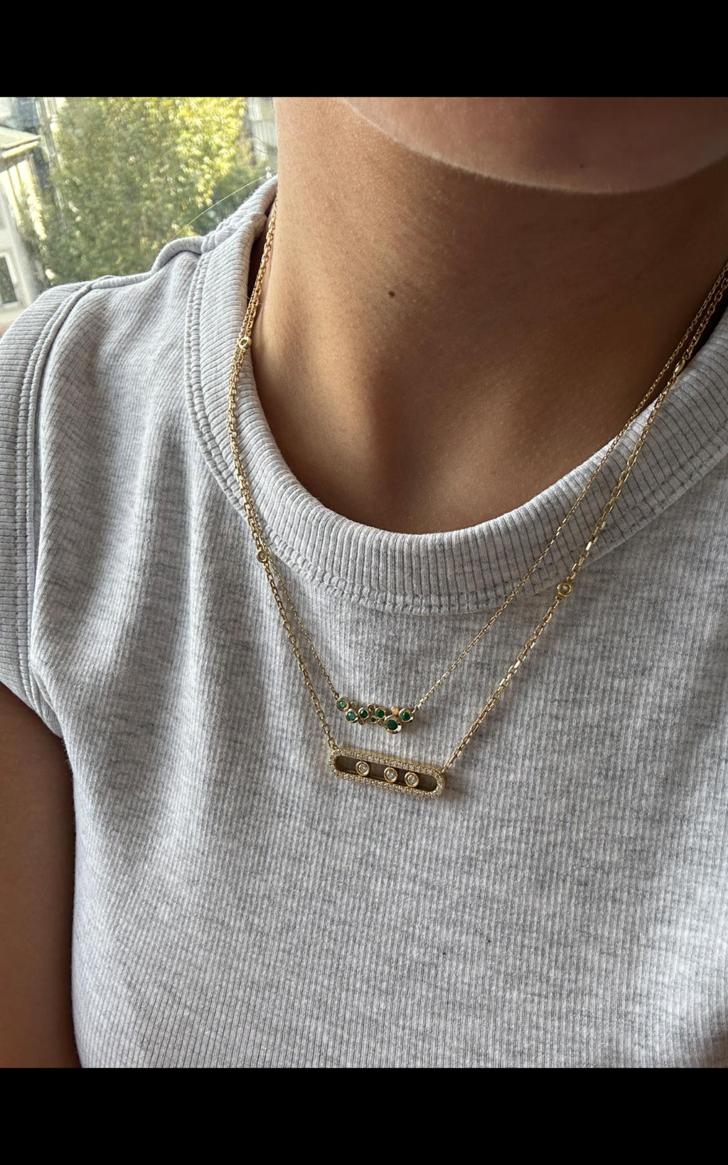 14K Solid Gold Emerald Bezel Necklace: Handmade Birthday Gift