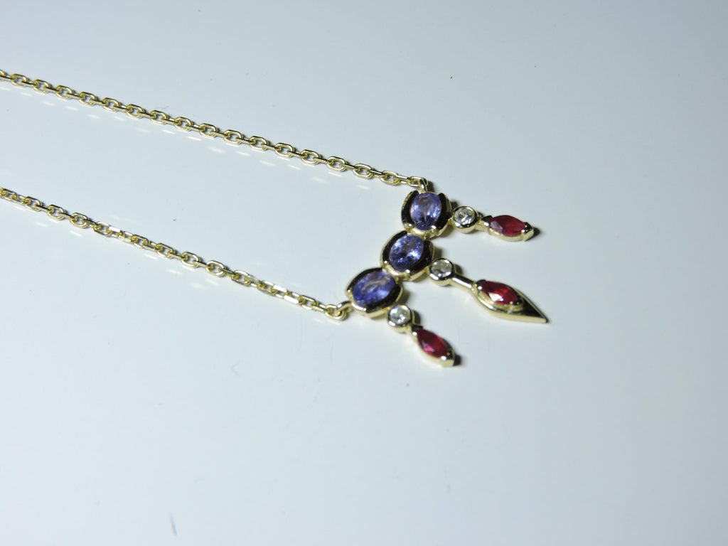 Tanzanite Necklace with Diamond and ruby Tanzanite pendant chain Best Birthday gift