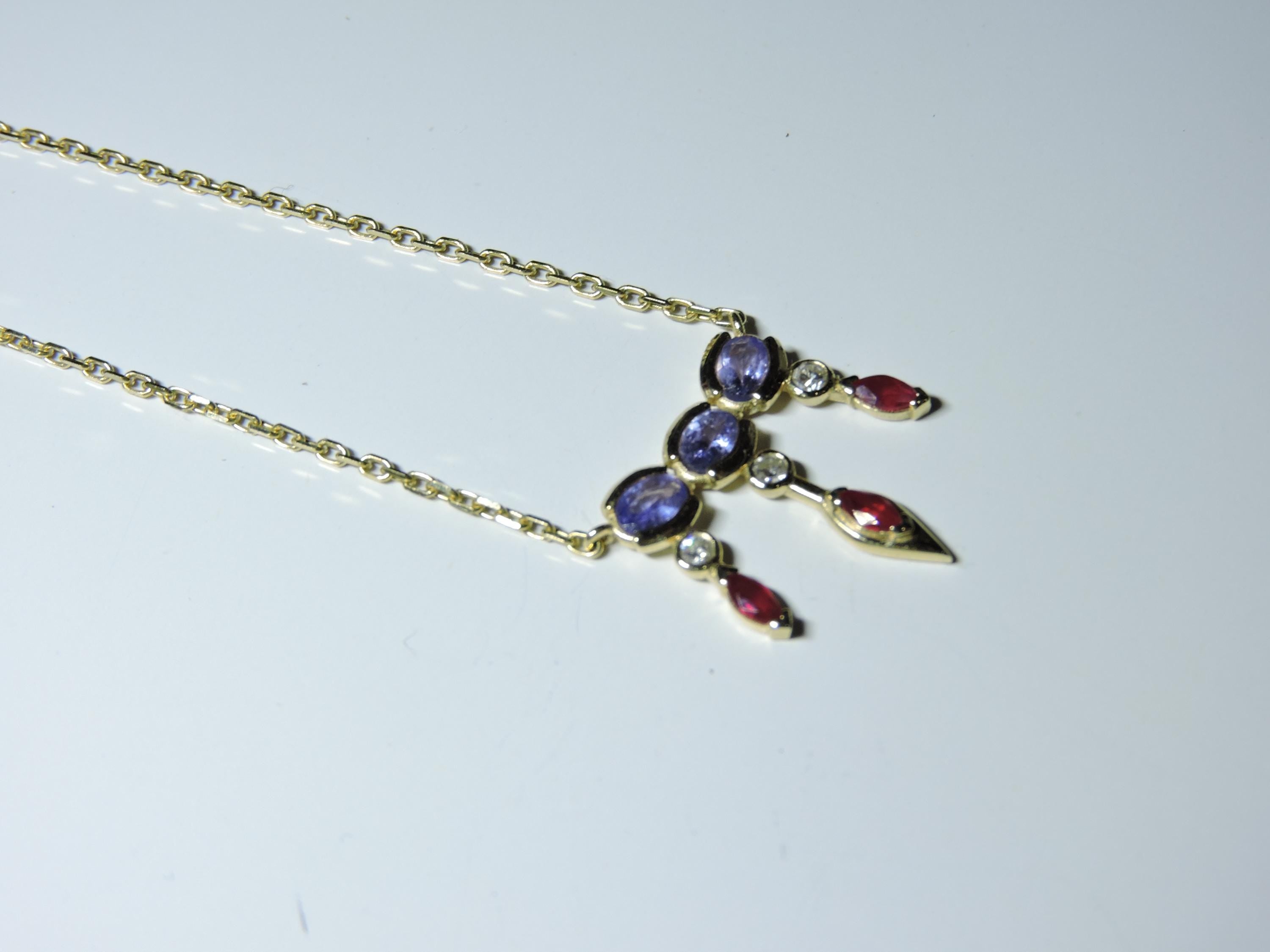 Tanzanite Necklace with Diamond and ruby Tanzanite pendant chain Best Birthday gift