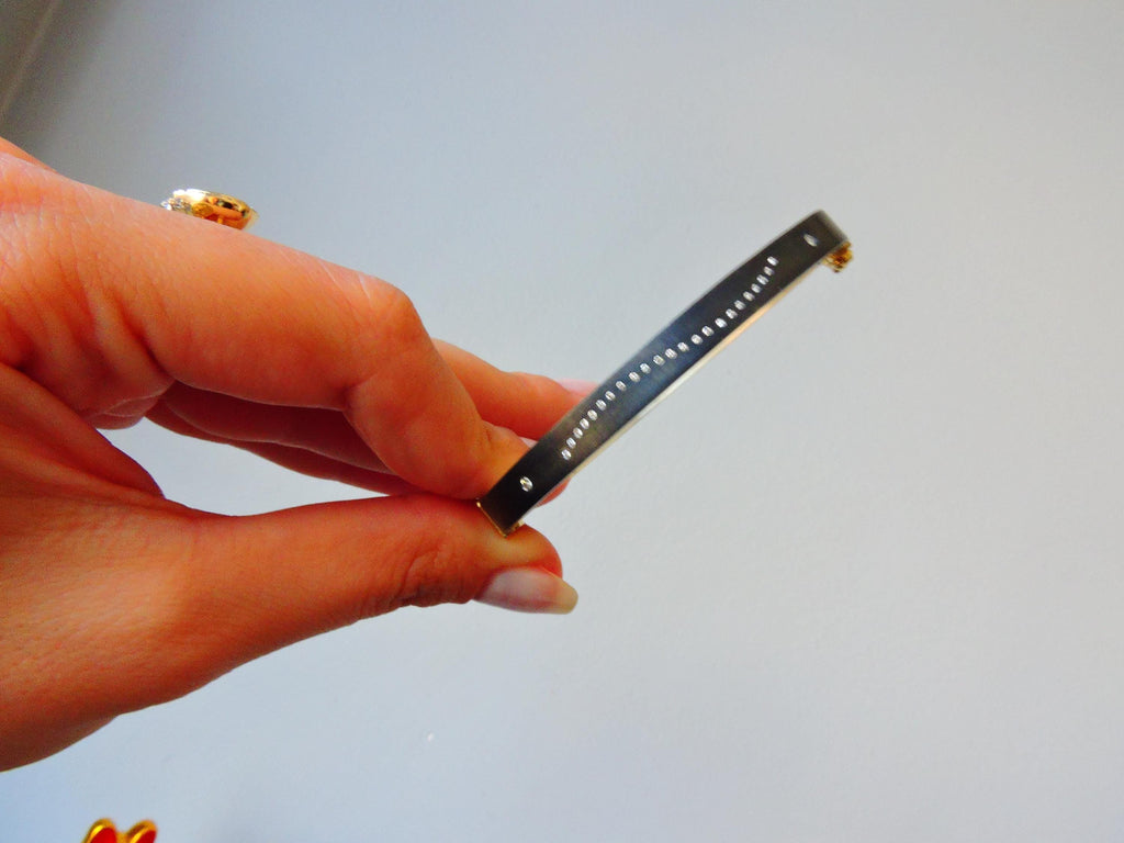 18K Gold & Silver Diamond Bangle – Two Tone Bracelet with 0.09 Ct Natural Diamonds – Handmade Fine Jewelry