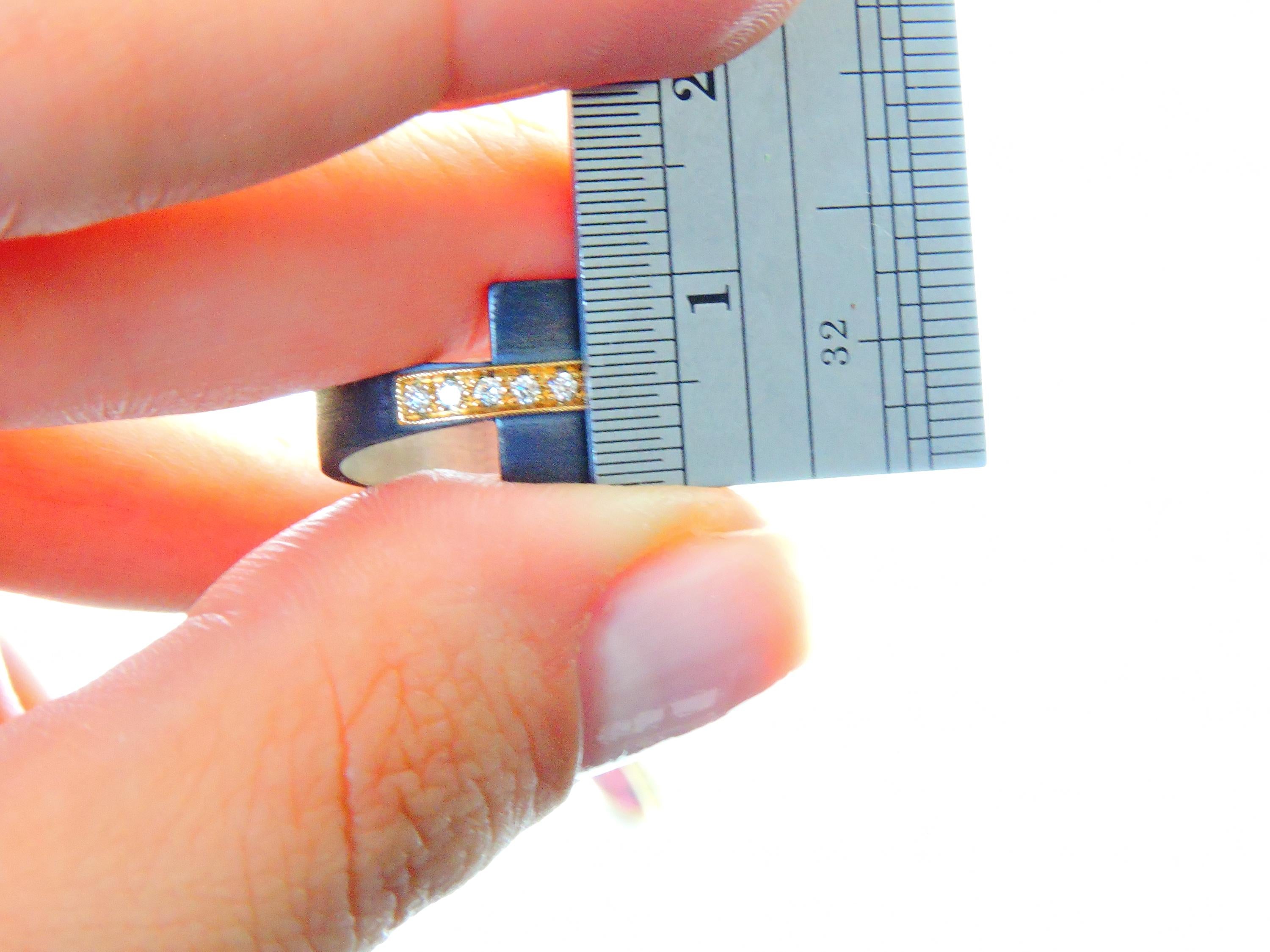 Oxidized Silver Ring with 18k Gold Band & 0.13ct Diamond | Modern Handmade Designer Ring,  Statement ring , Unisex Ring