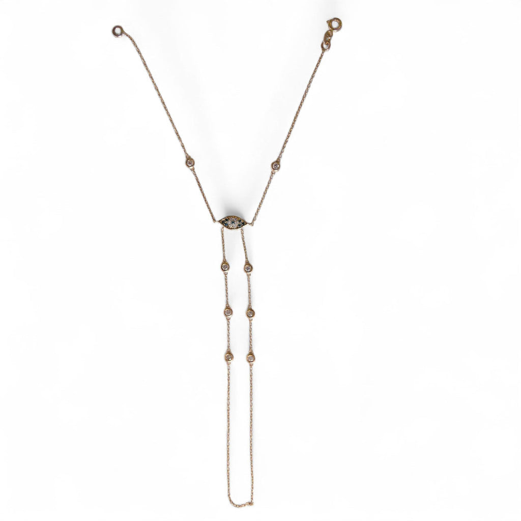 14k Gold Evil Eye Shahmeran Bracelet, Diamond Chain Bracelet, Hand Chain