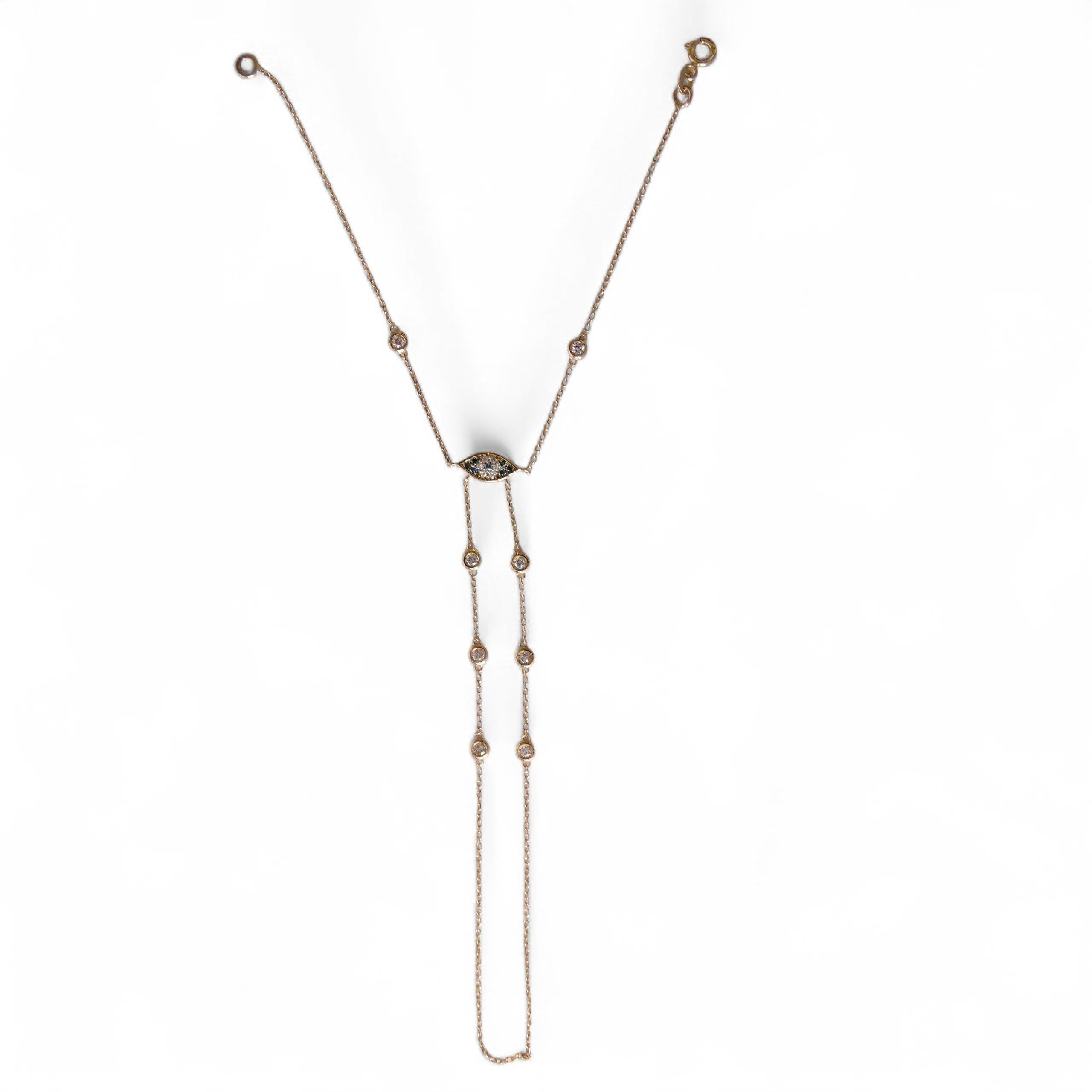 14k Gold Evil Eye Shahmeran Bracelet, Diamond Chain Bracelet, Hand Chain