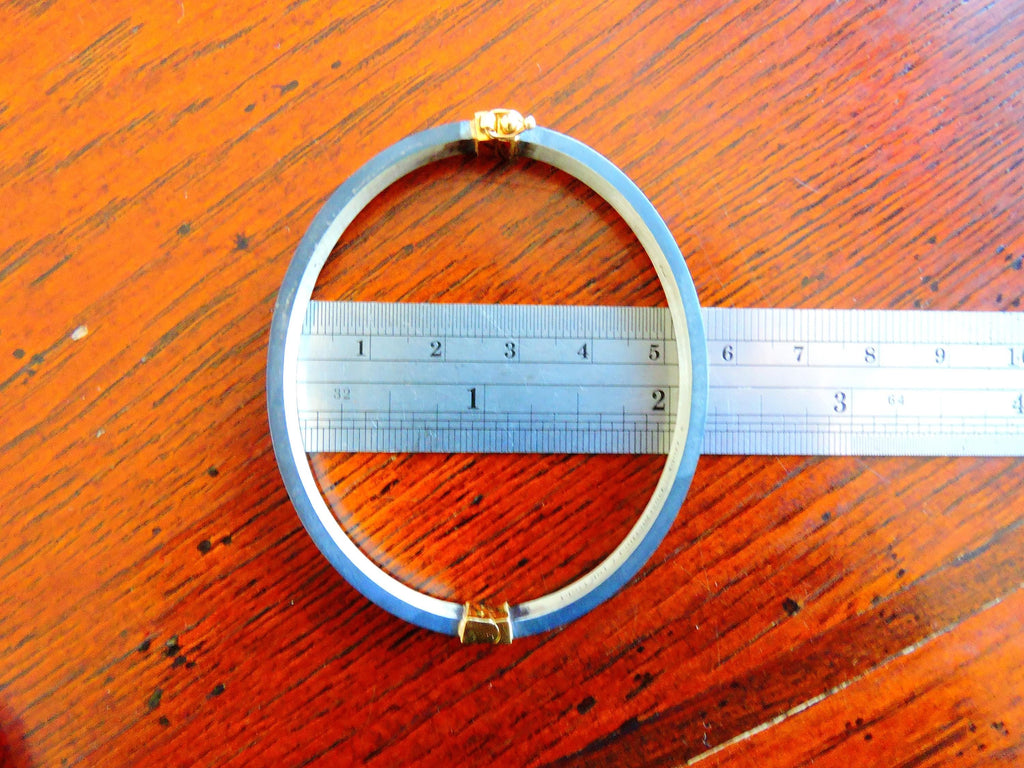 18K Gold & Silver Diamond Bangle – Two Tone Bracelet with 0.09 Ct Natural Diamonds – Handmade Fine Jewelry