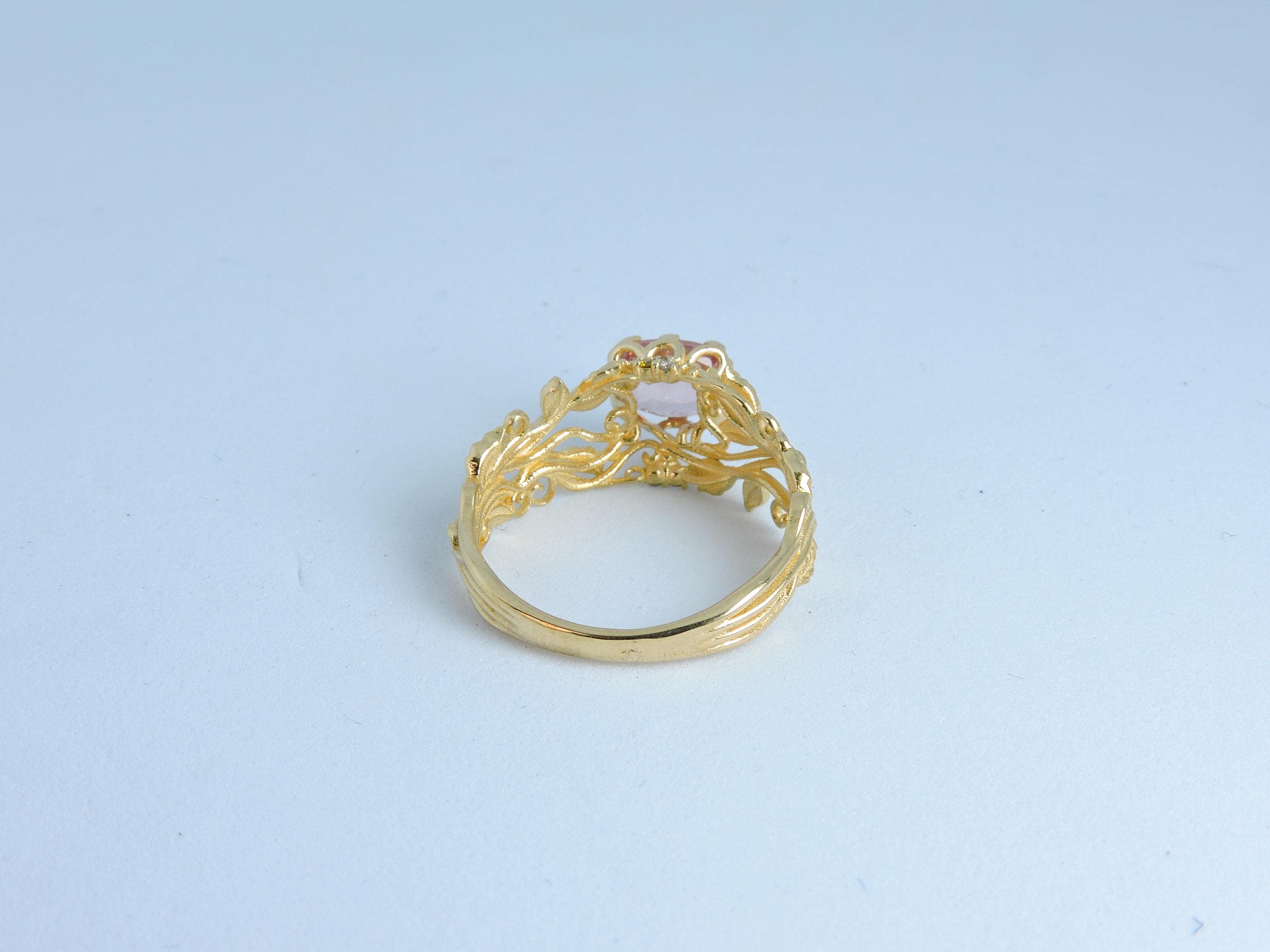 0.95 Ct Pink Spinel Filigree Gold Ring – Handmade Vintage Style Statement Ring – Solid Gold Fine Jewelry