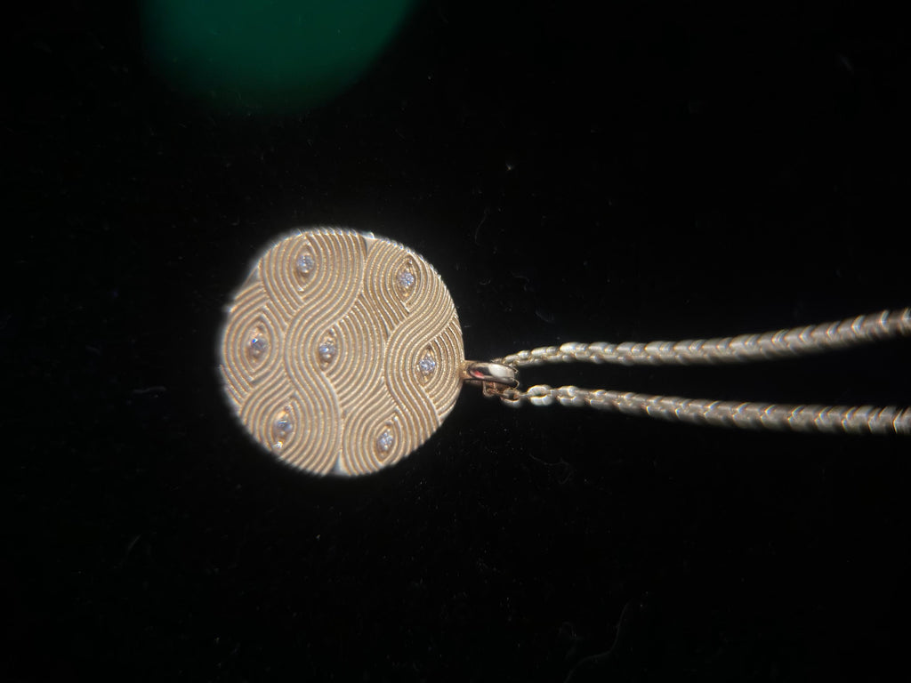 Handmade 14k Gold Medallion Necklace with Diamond Circle, Round Necklace, Coin Necklace