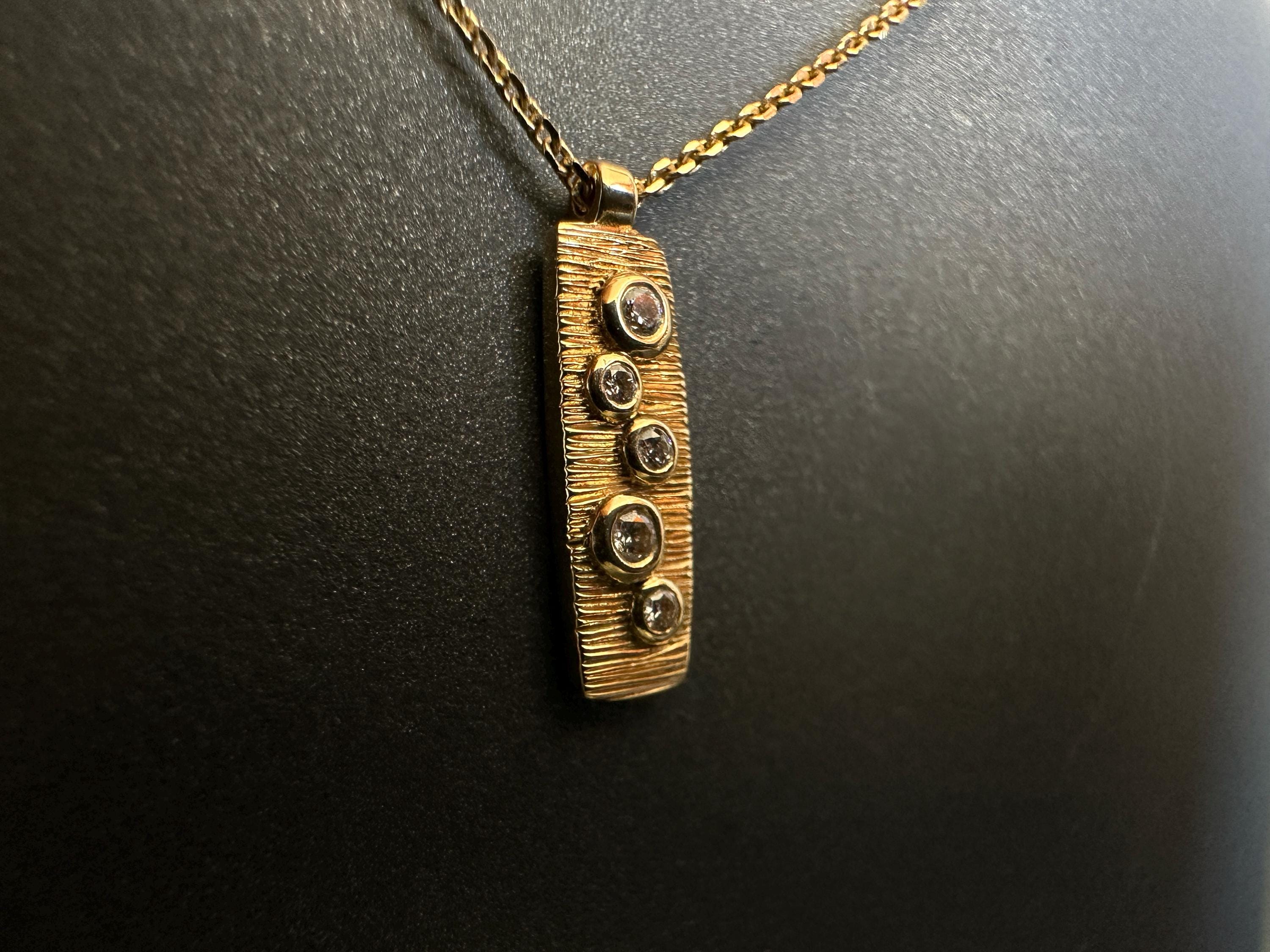 Handmade Diamond 14k Solid Gold Necklace Gift for Girlfriend Bezel Diamond Design Pendant