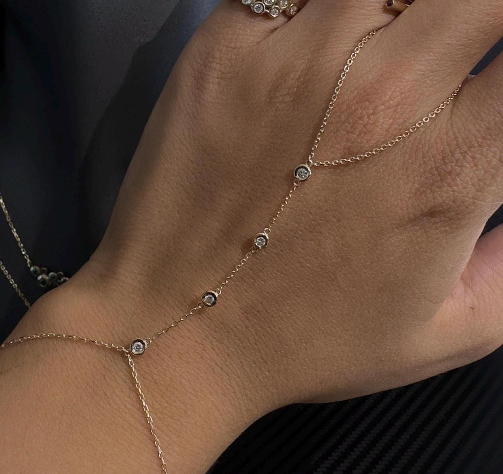 Gold Shahmaran Bracelet, 14k Diamond Hand Chain, Gold Hnd Chain