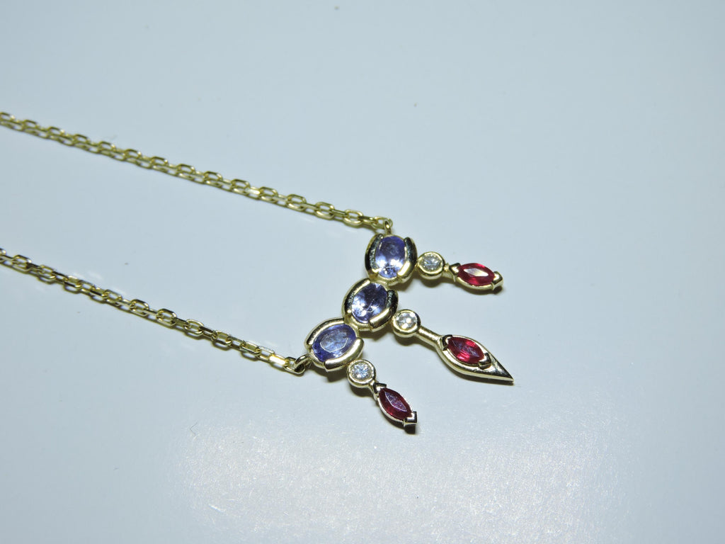 Tanzanite Necklace with Diamond and ruby Tanzanite pendant chain Best Birthday gift