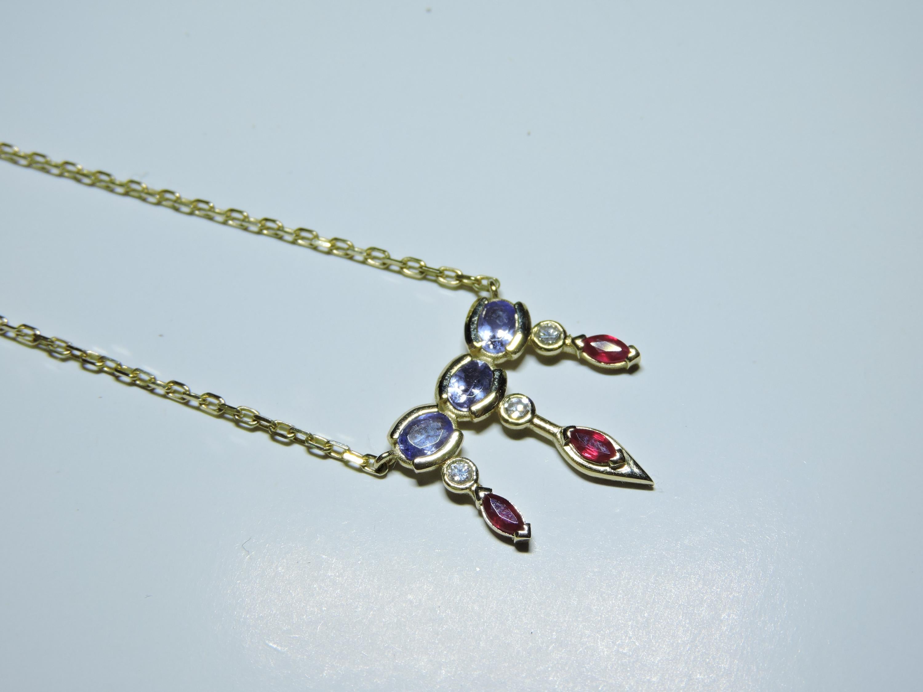 Tanzanite Necklace with Diamond and ruby Tanzanite pendant chain Best Birthday gift