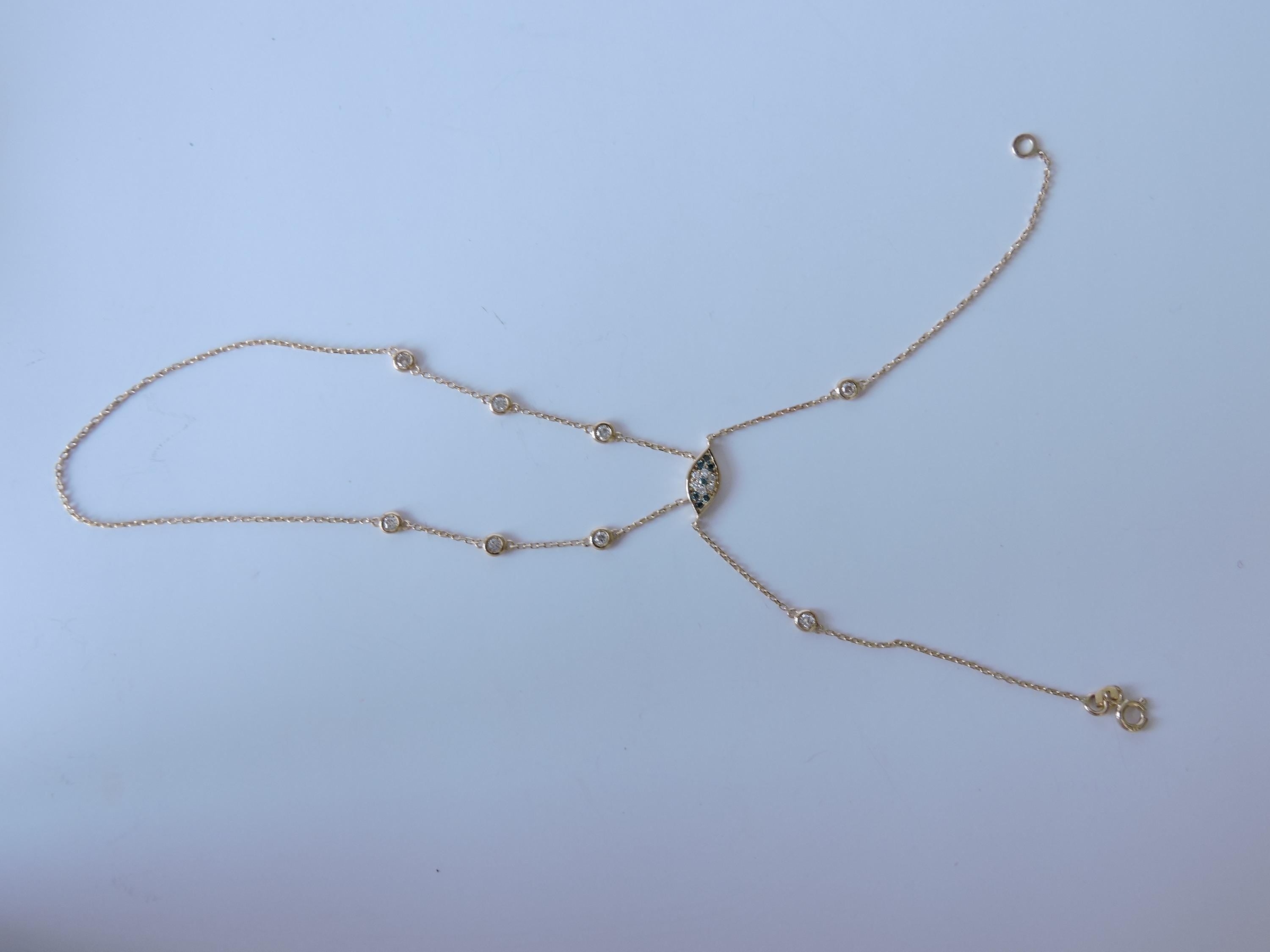 14k Gold Evil Eye Shahmeran Bracelet, Diamond Chain Bracelet, Hand Chain