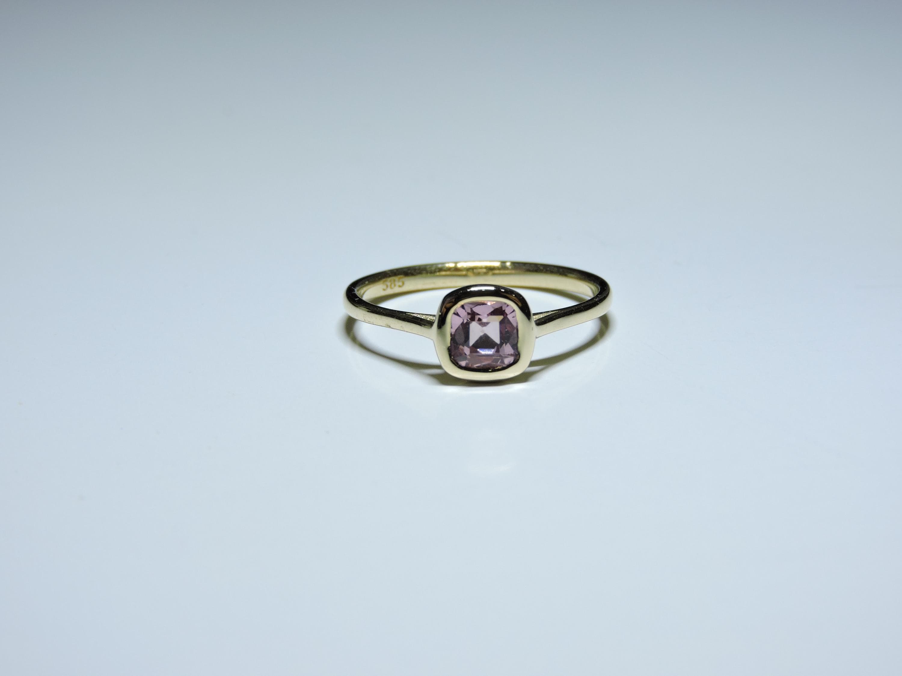 Pink Spinel Ring, 14k Gold Bezel, Cushion Engagement Ring