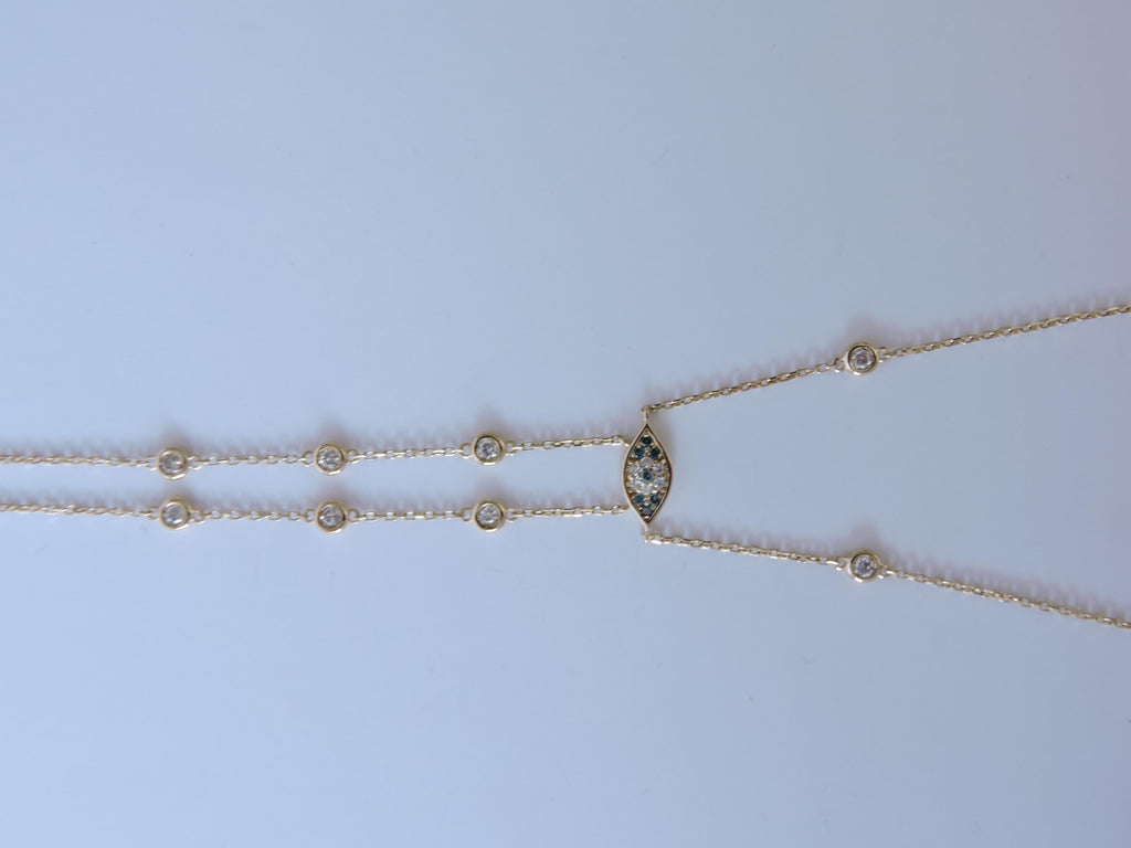 14k Gold Evil Eye Shahmeran Bracelet, Diamond Chain Bracelet, Hand Chain