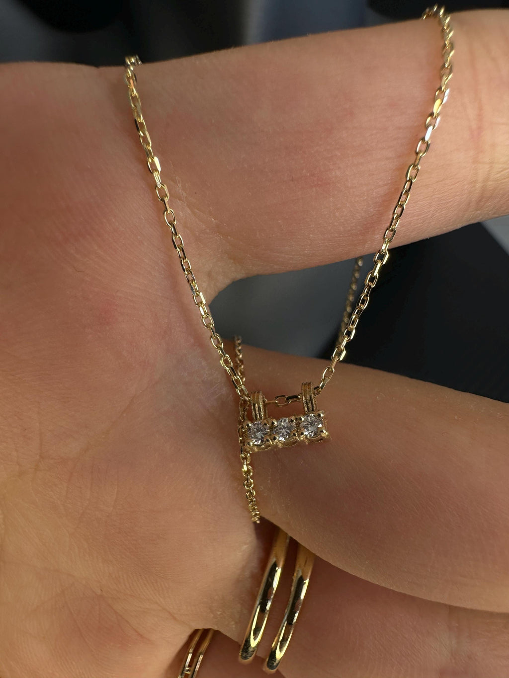 14k Gold Three Stone Diamond Necklace: Delicate Gift
